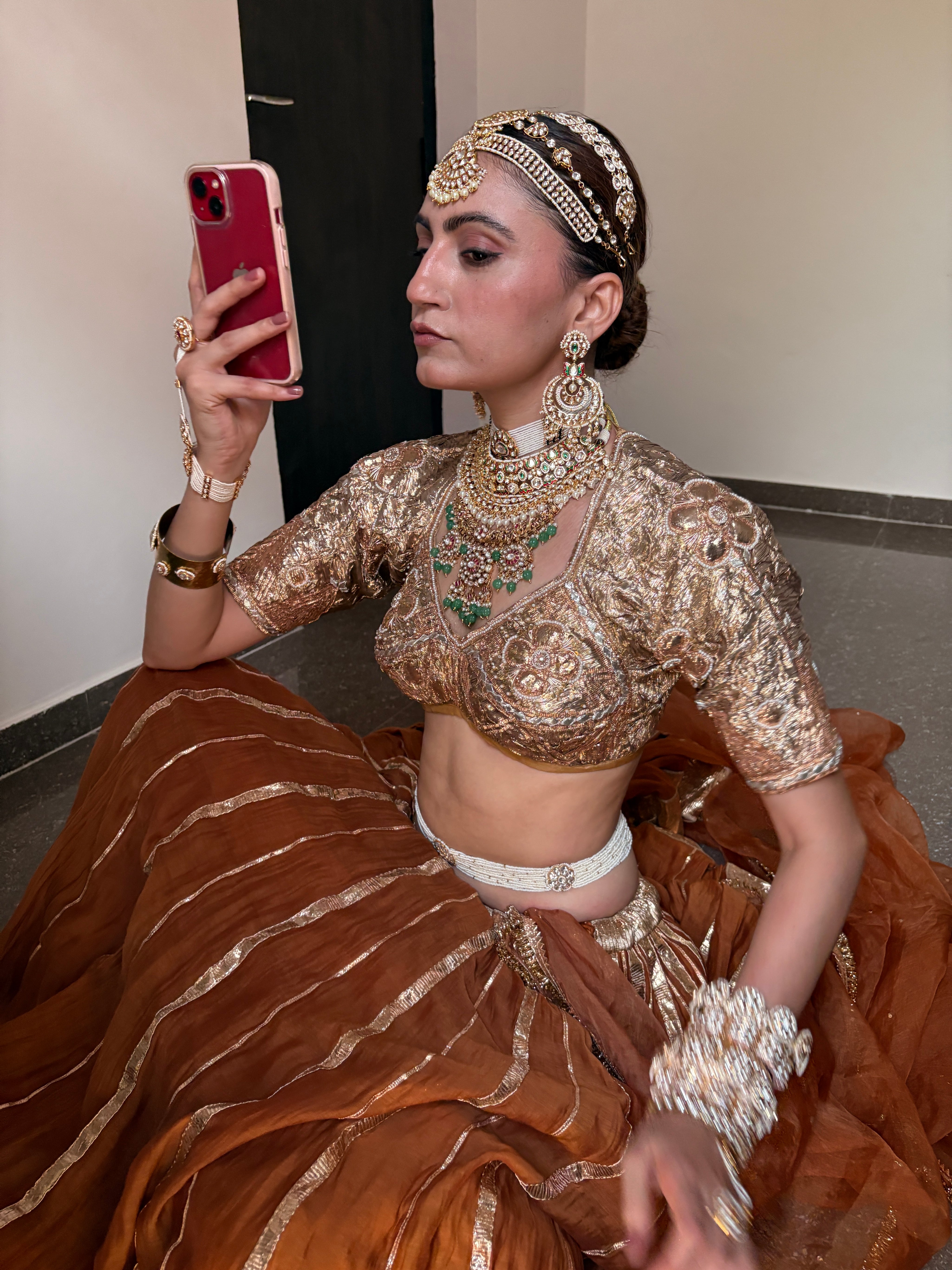 Bhuri Pure Mul Chandri Lehenga Set