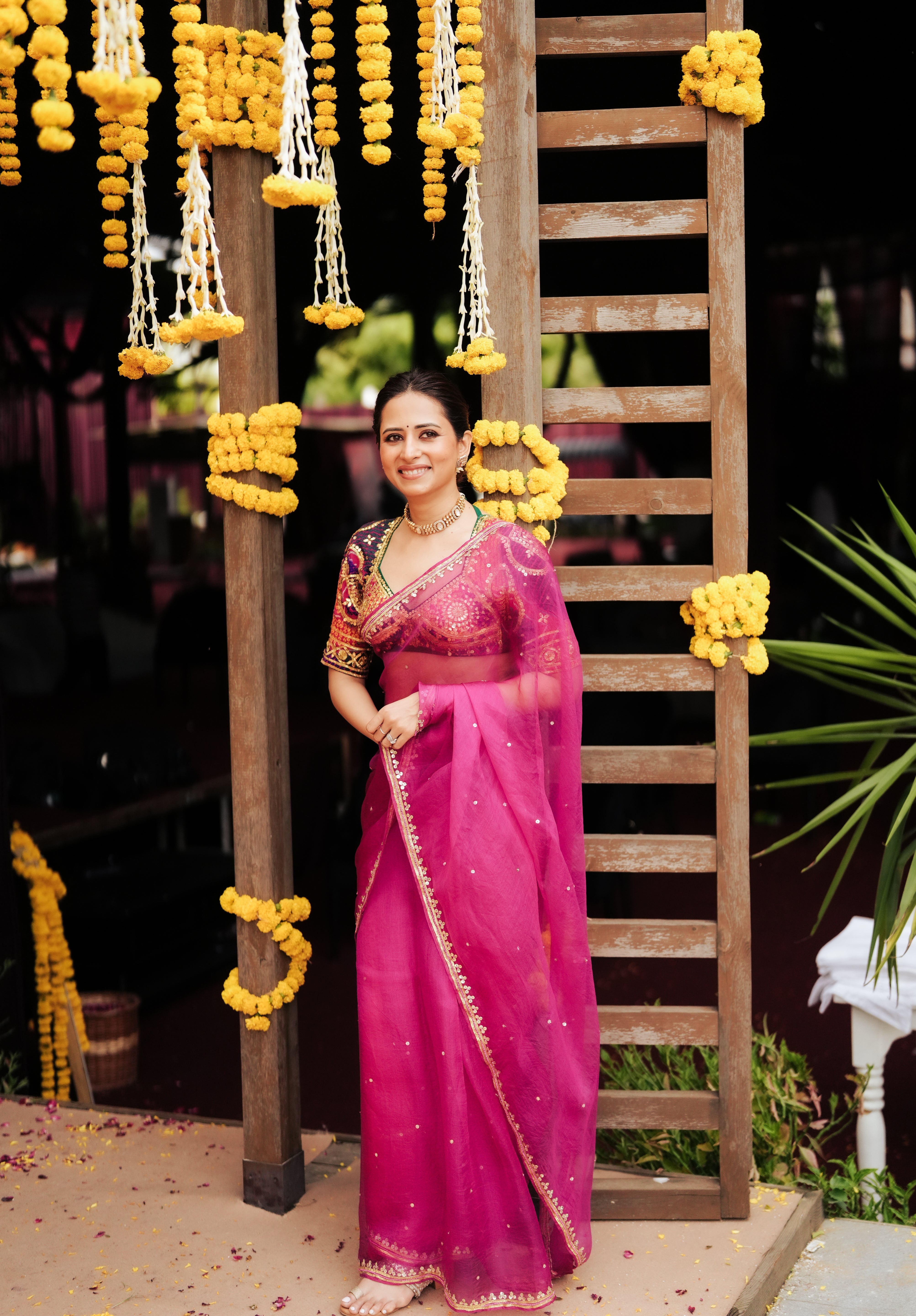 Sargun Saree Aangi Set featuring a pure organza saree with copper Gota border and handcrafted Bandhani Aangi by House of Baisa