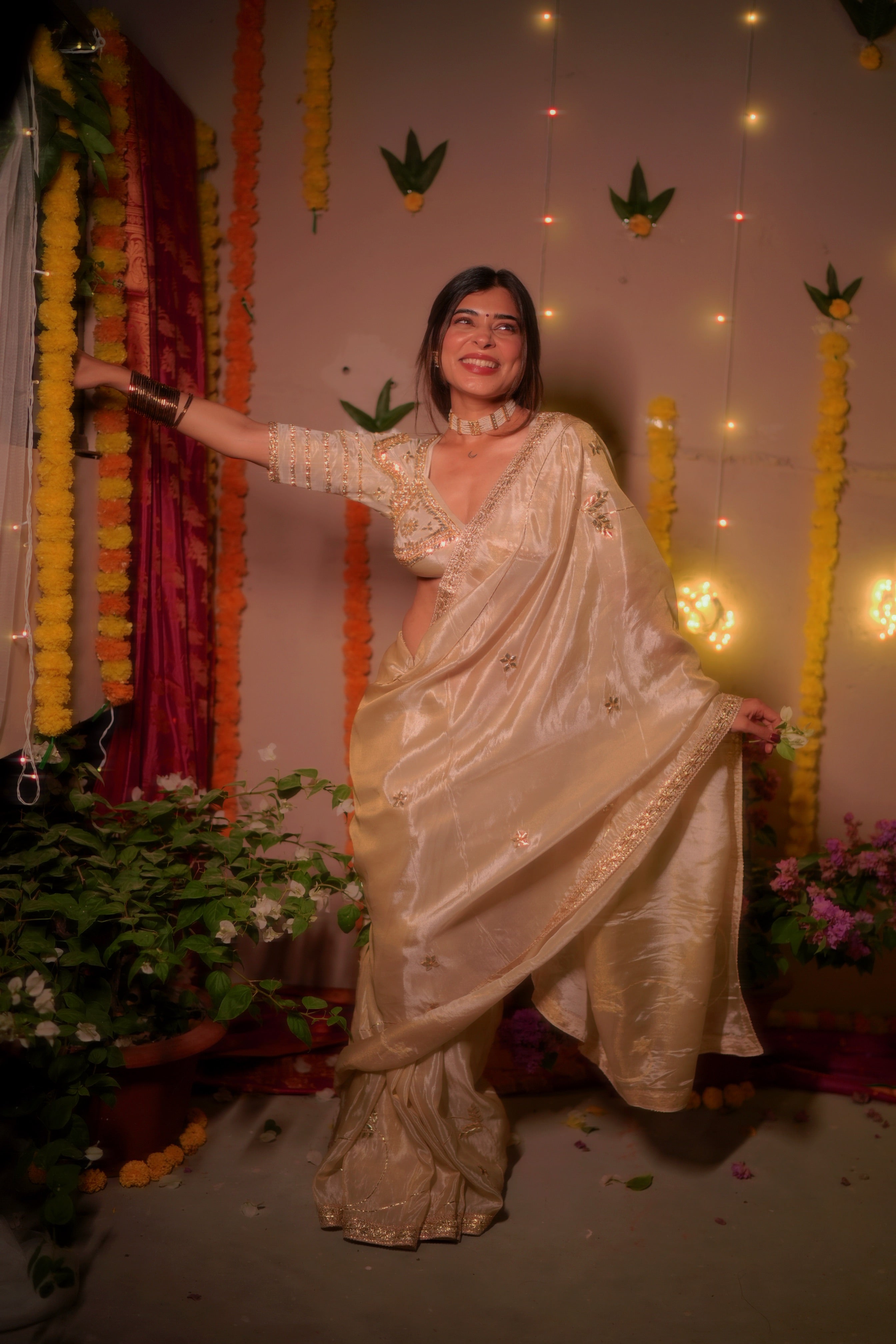 Sundari Hand Embroidered Tissue Saree