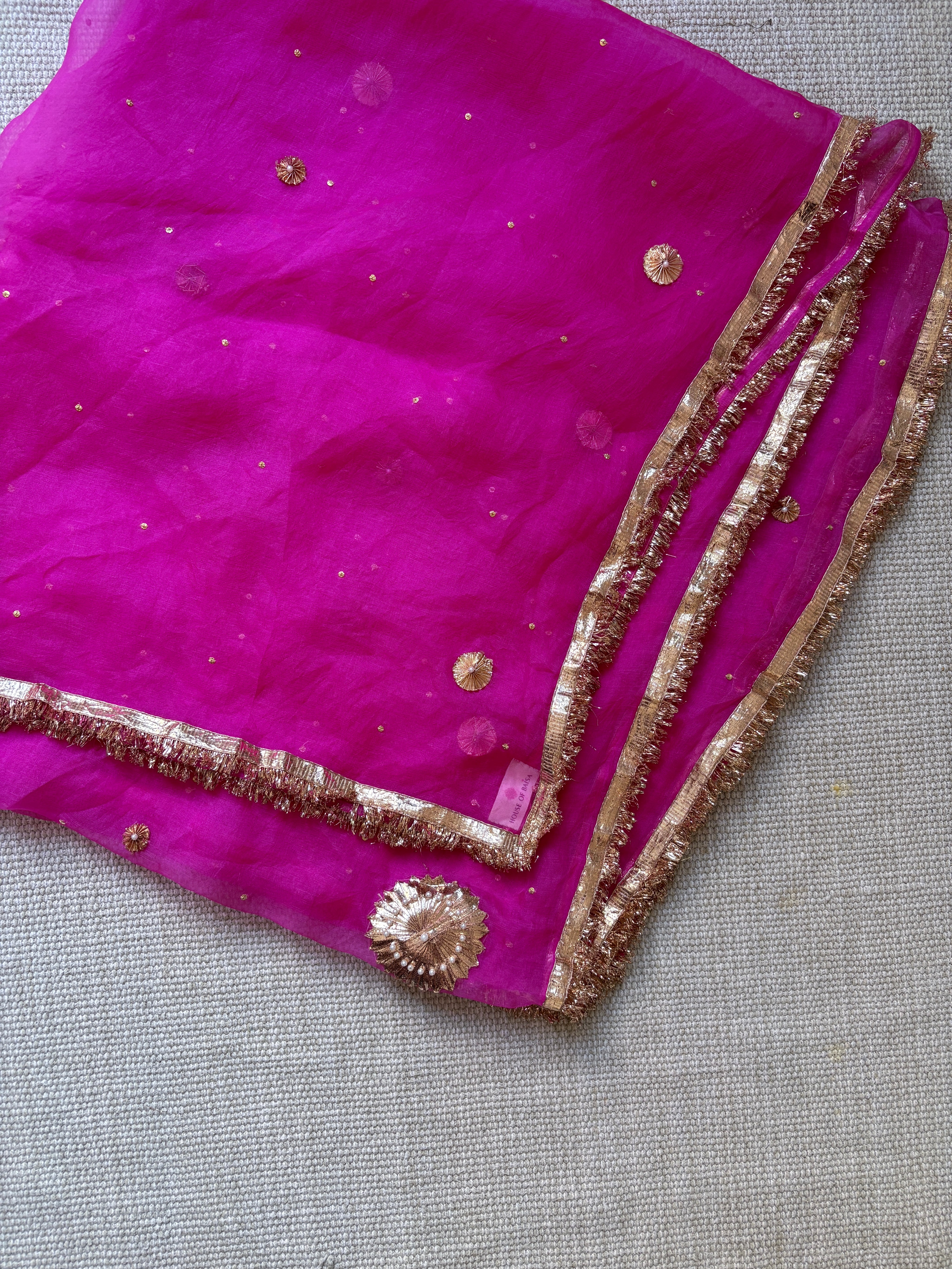 Kadambari Pink Pure Organza Dupatta