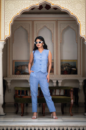 Amelia Blue Silk Cotton  Co-Ord Set