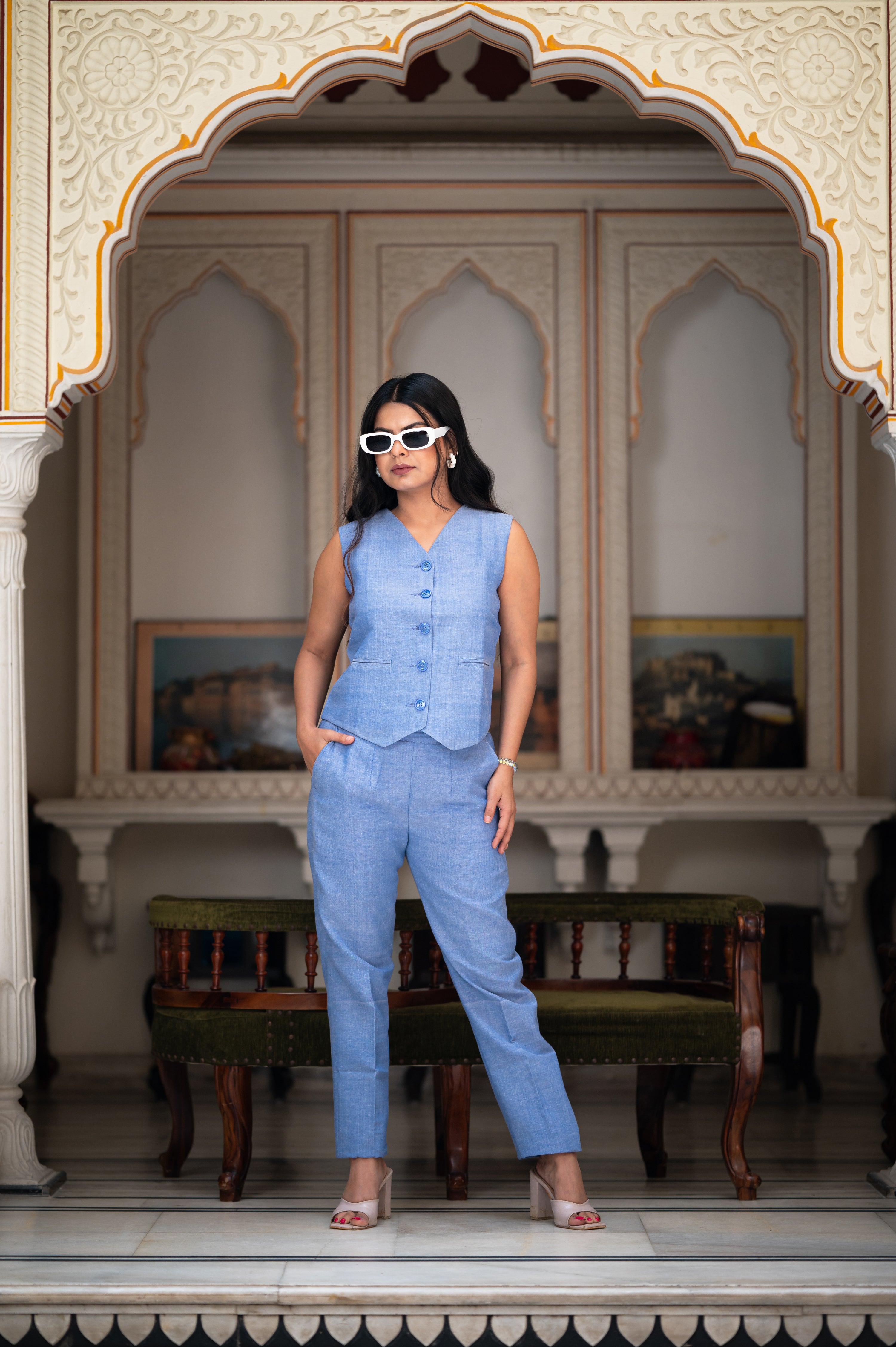 Amelia Blue Silk Cotton  Co-Ord Set