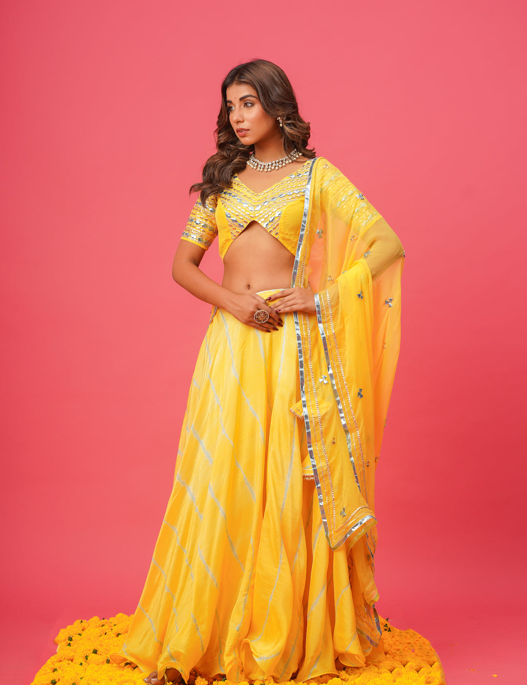 Bright yellow lehenga with dupatta and blouse – festive ethnic wear