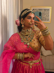 24 Kali pure silk Aangi with copper hand-stamped Lamphi border and sequin work — Chatak Aangi by House of Baisa