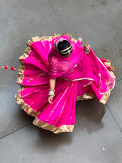Pure Mul Chanderi silk 100 Kali lehenga with Charkhi Gota and copper Lamphi border — Chatak Lehenga by House of Baisa