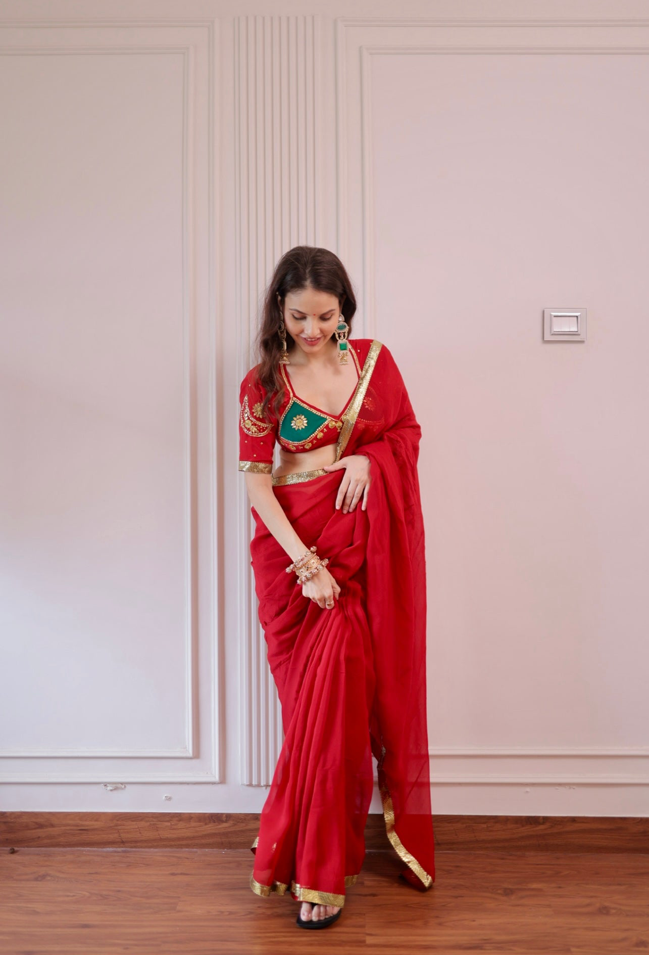 Gajra Laal Pure Copper Gota Saree