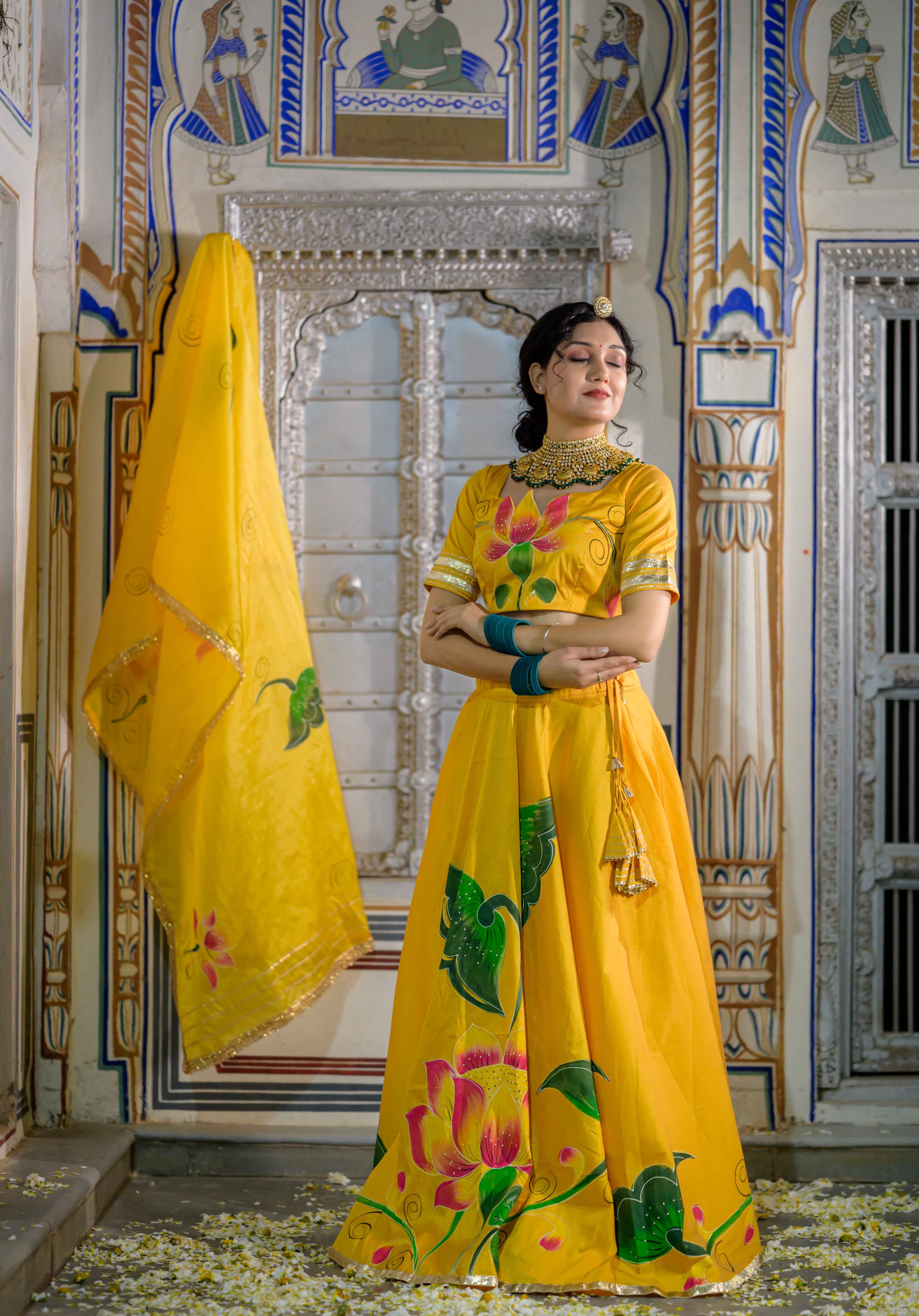 Full yellow lehenga set with blouse
