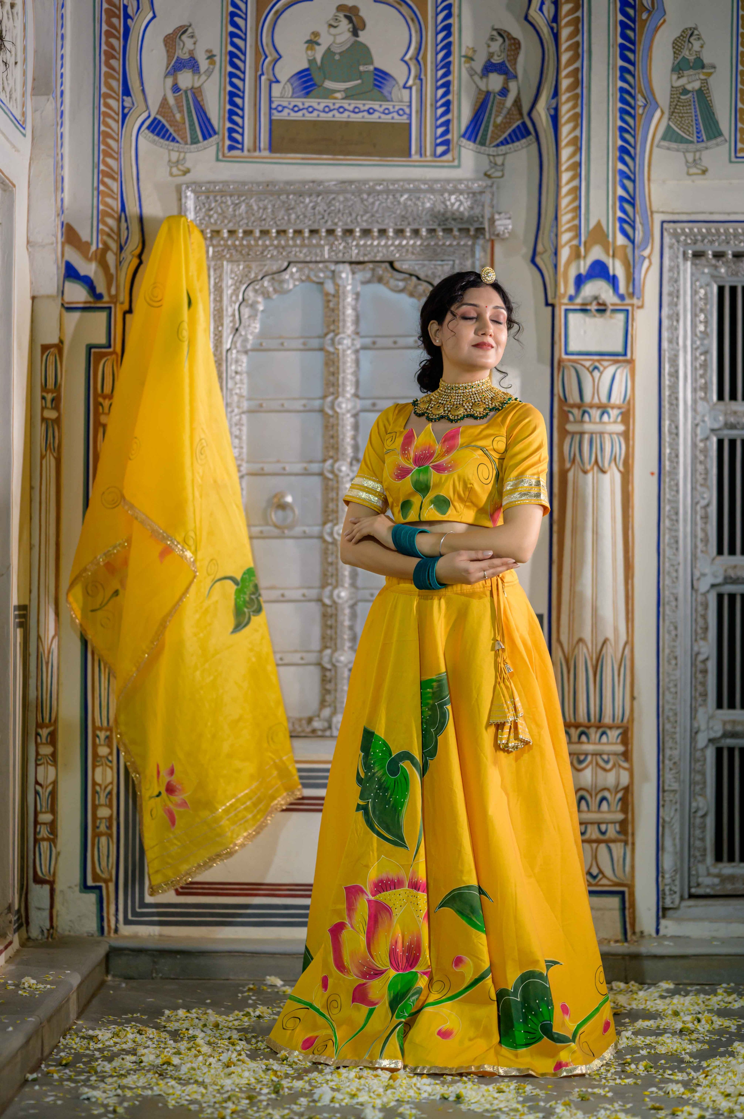 Full yellow lehenga set with blouse
