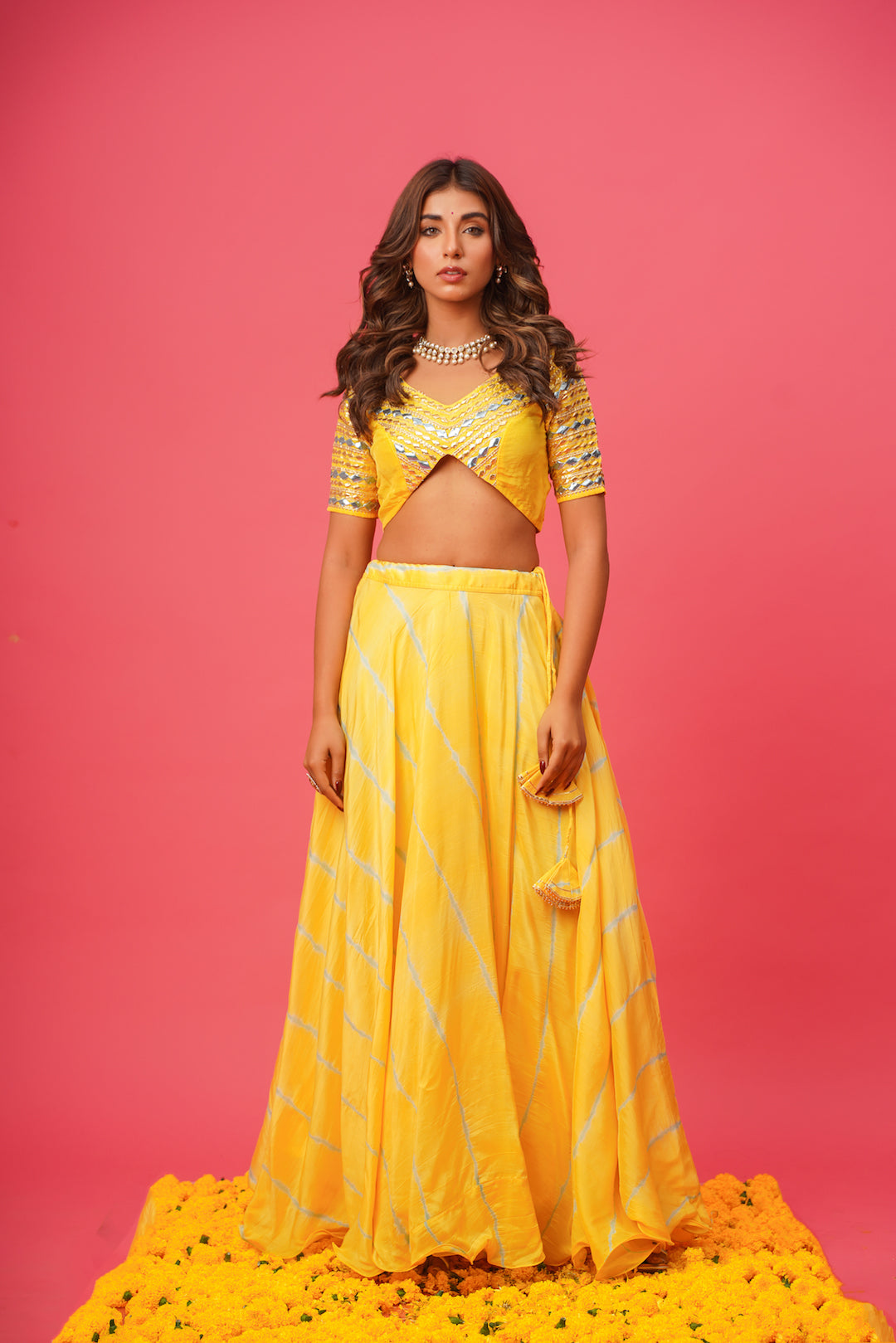 Gota patti detailing on yellow lehenga
