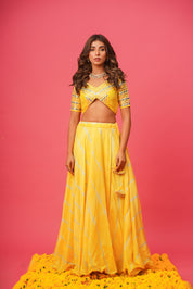 Gota patti detailing on yellow lehenga