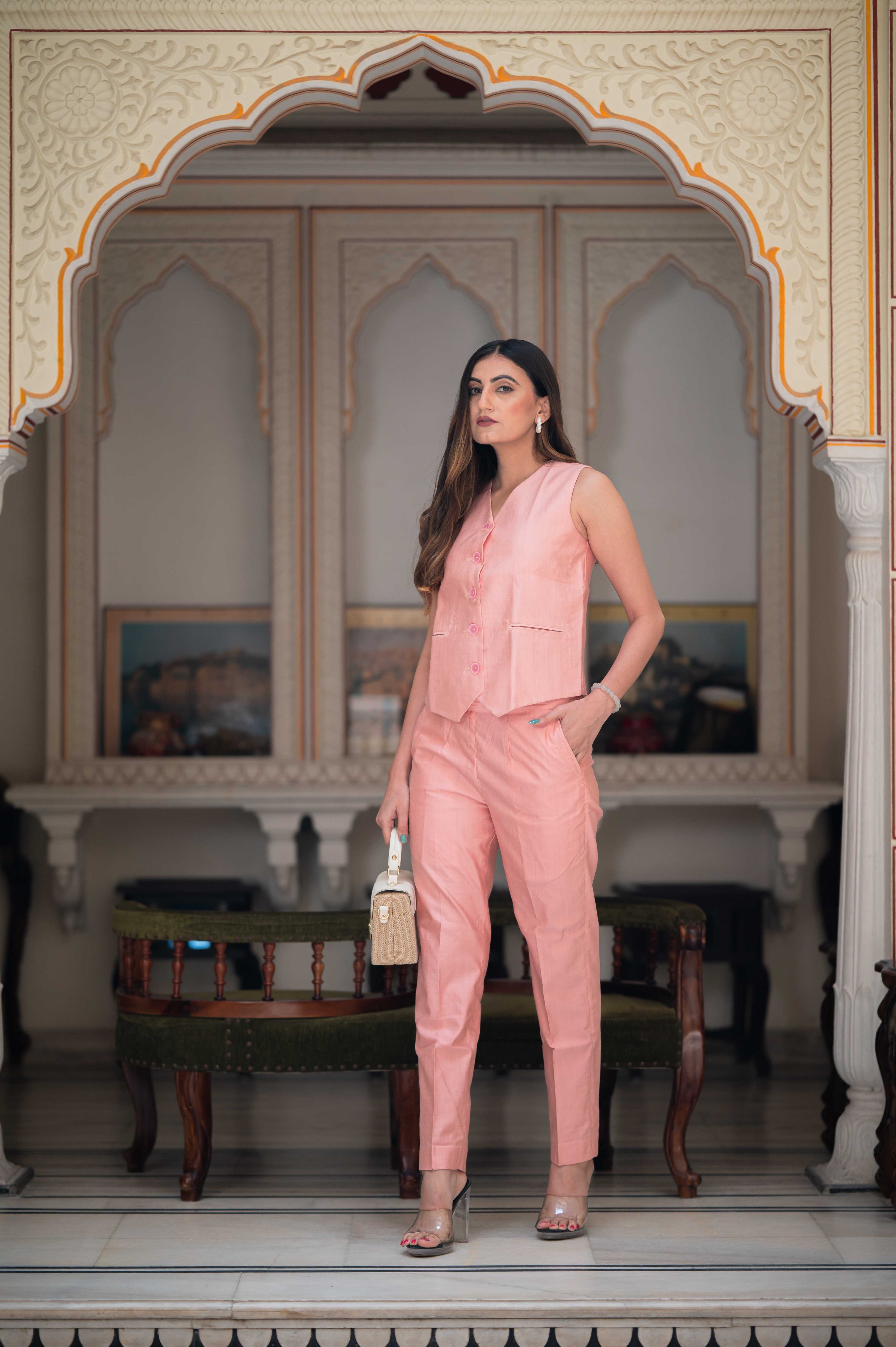 Abby Pink Silk Cotton Co-Ord Set