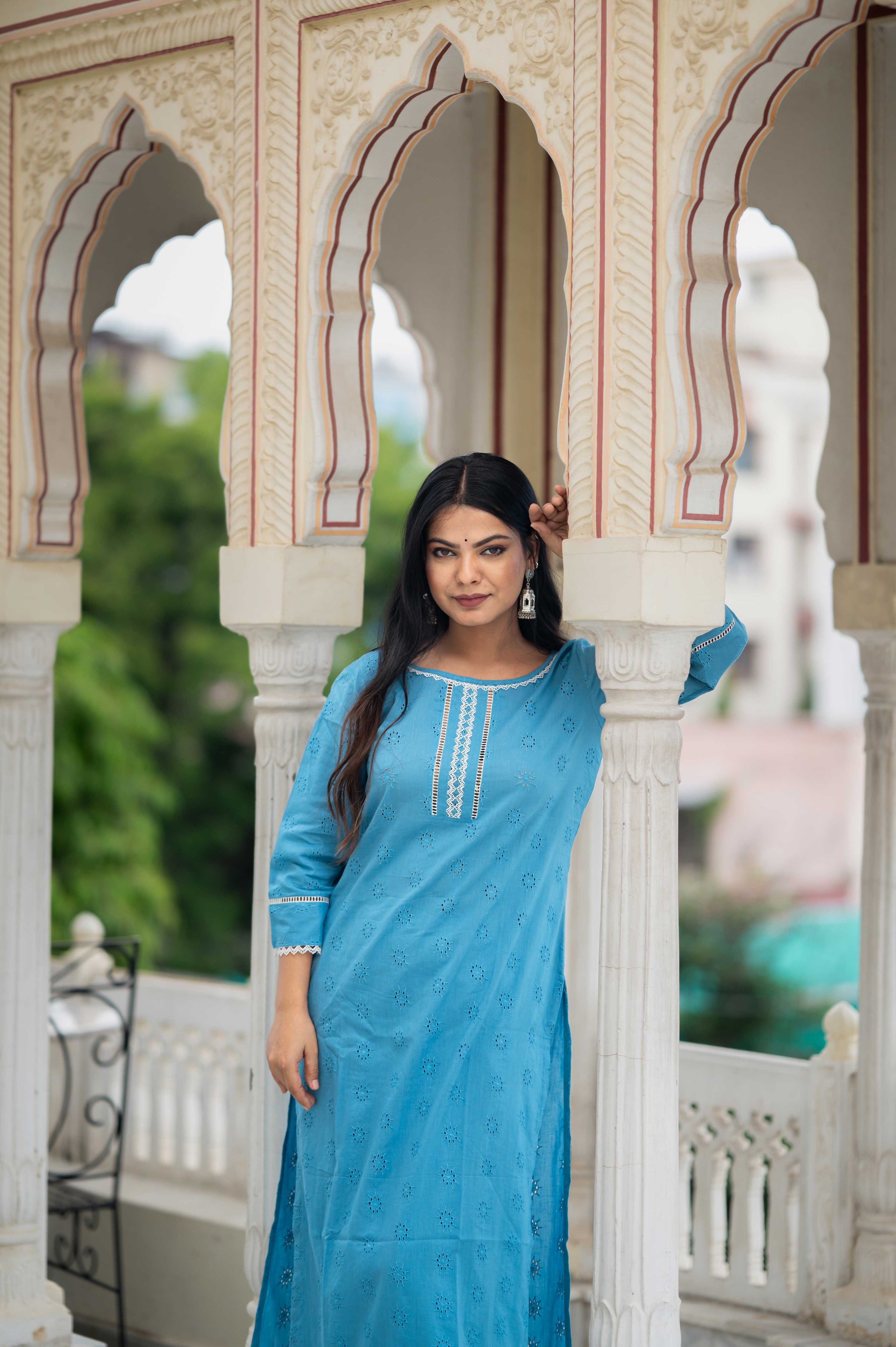 Blue  Laced Cotton Set