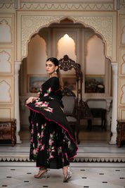 Najakat Black  Hand Painted Cotton Suit Set