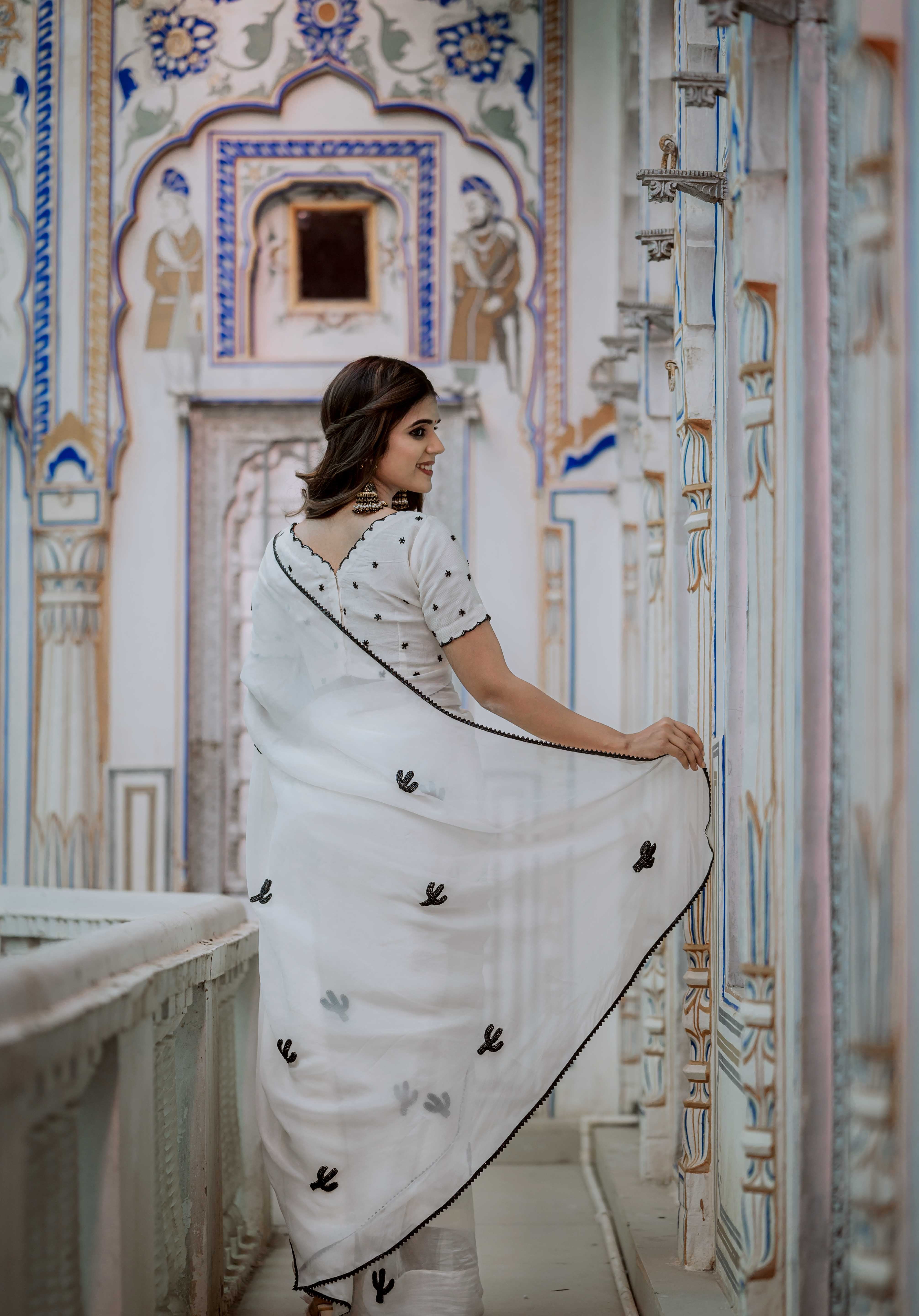 Black Cactus Organza Saree