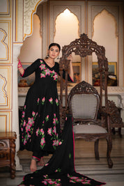 Najakat Black  Hand Painted Cotton Suit Set