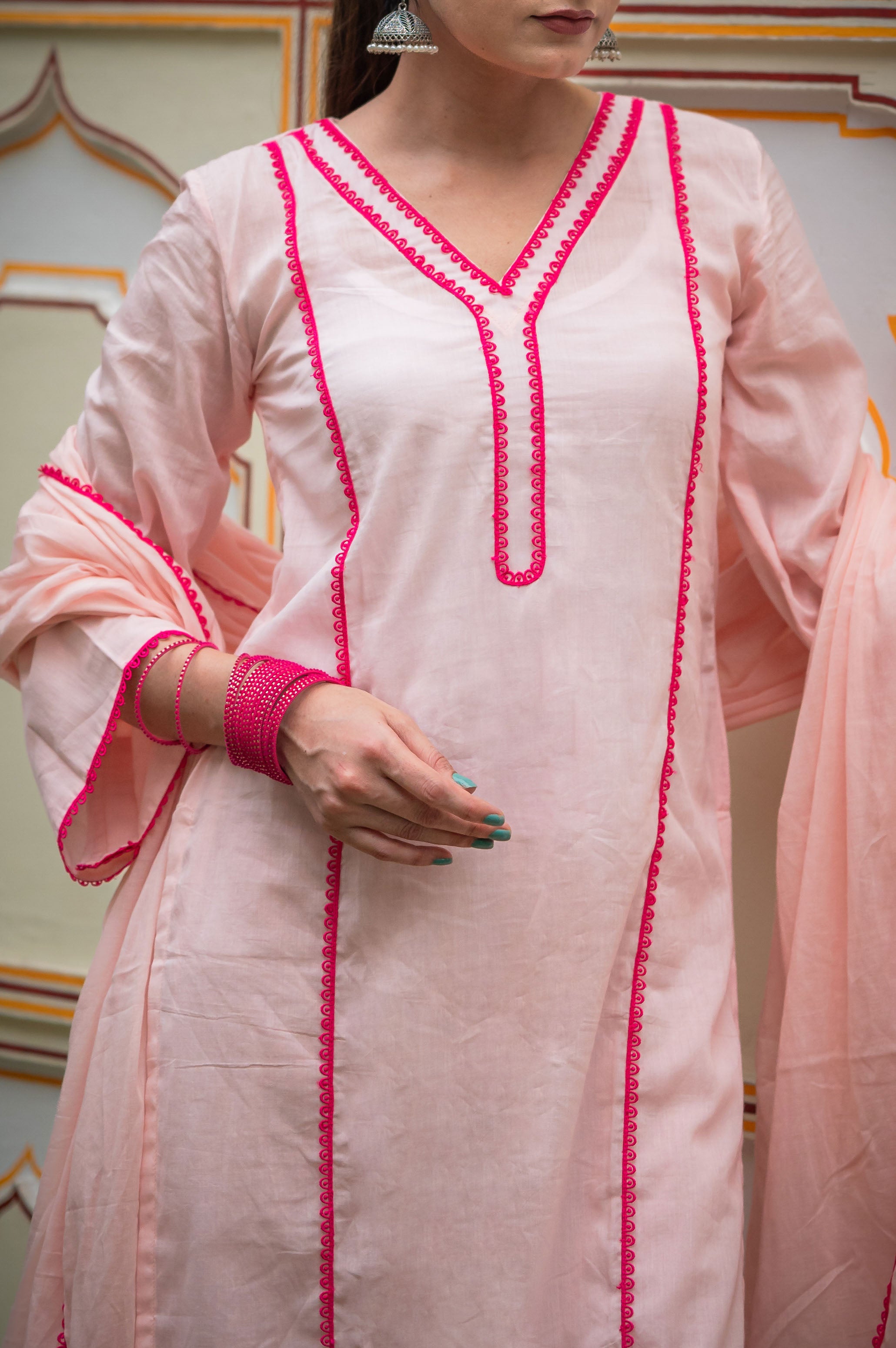 Keizer Pink Laced Mulmul Suit Set