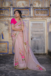 Gulmohar Pink  Organza Saree