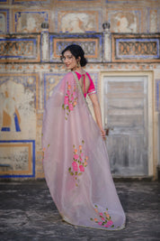 Gulmohar Pink  Organza Saree