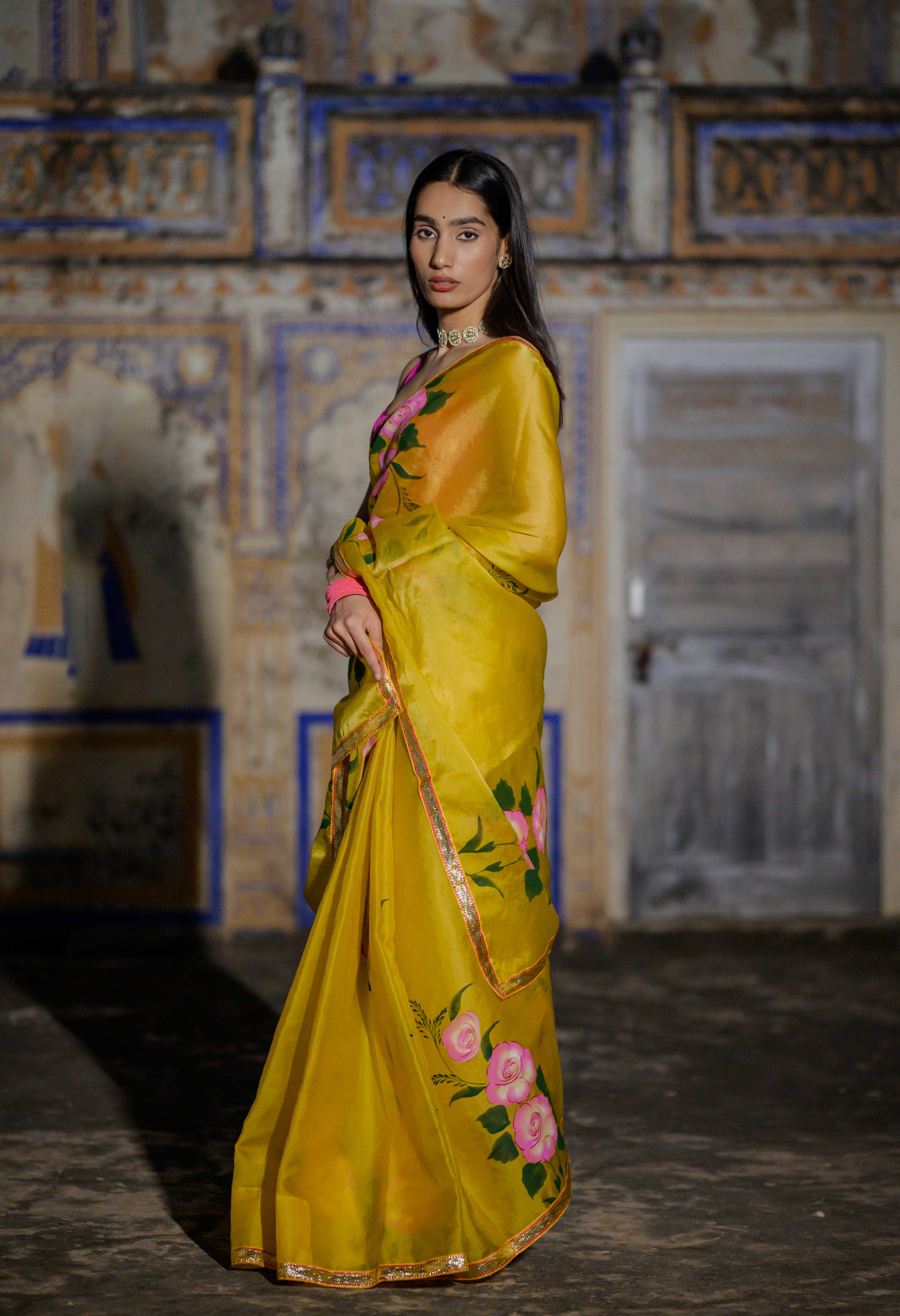 Mahiya Yellow Rose Saree