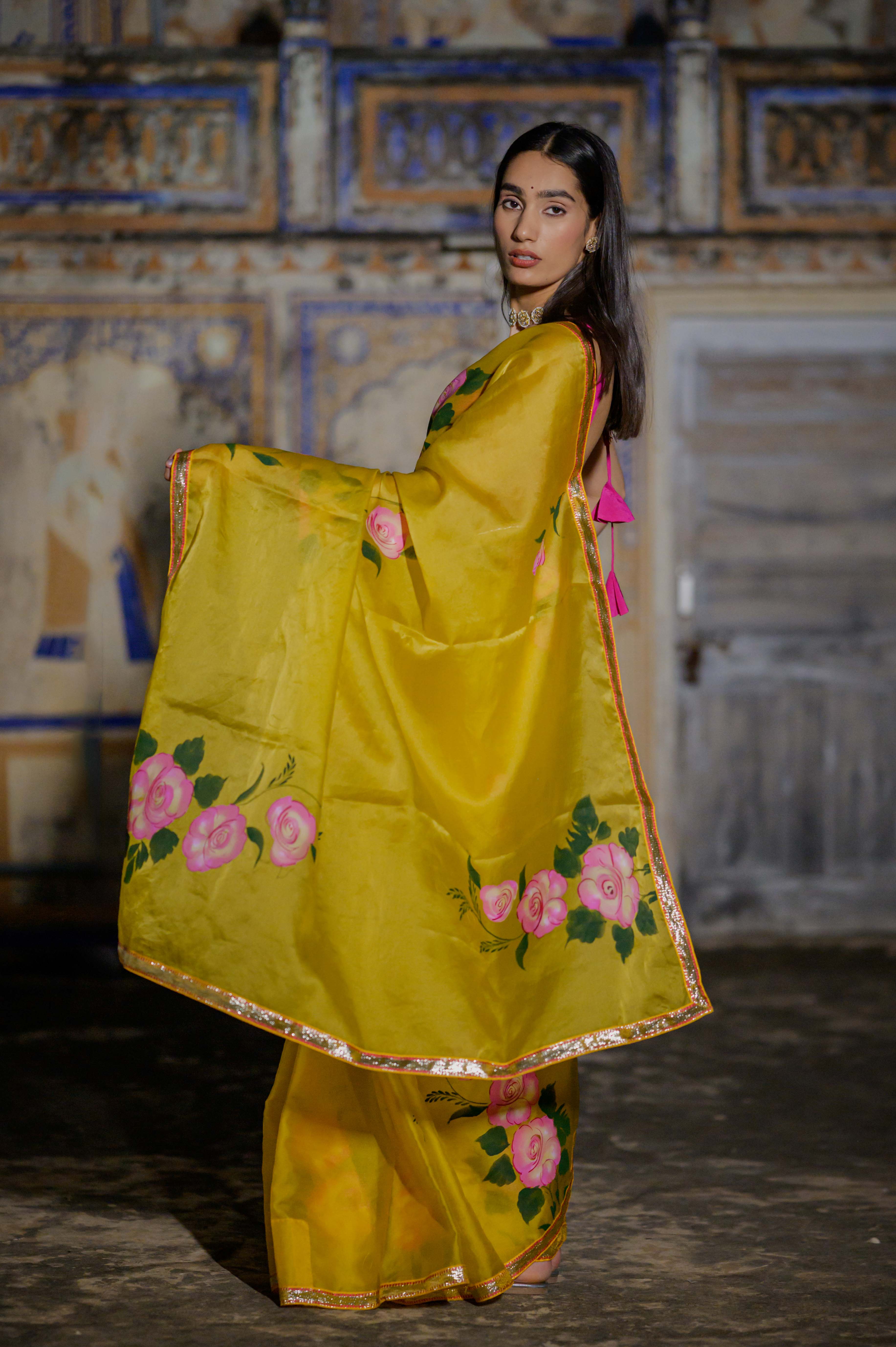 Mahiya Yellow Rose Saree