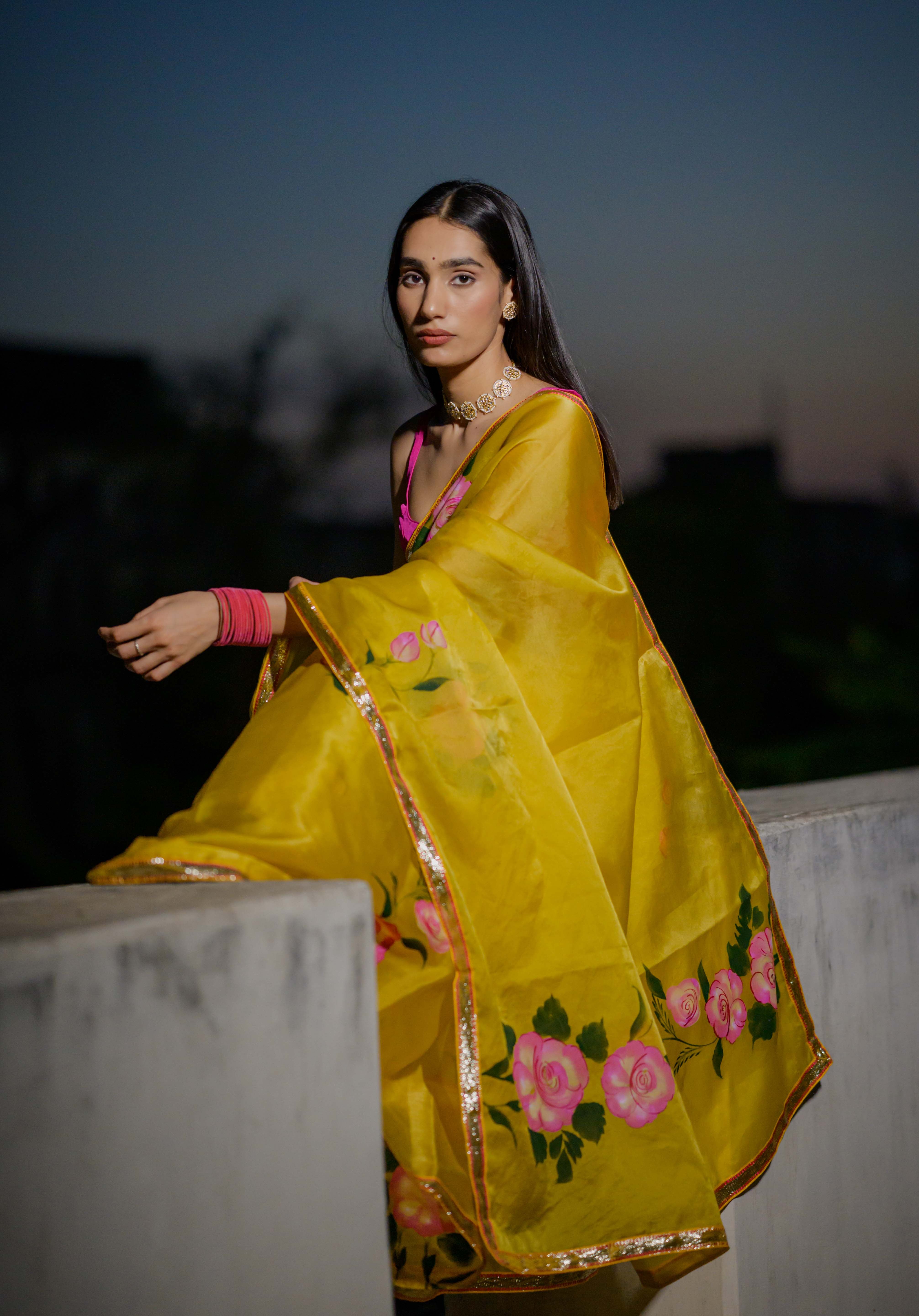 Mahiya Yellow Rose Saree