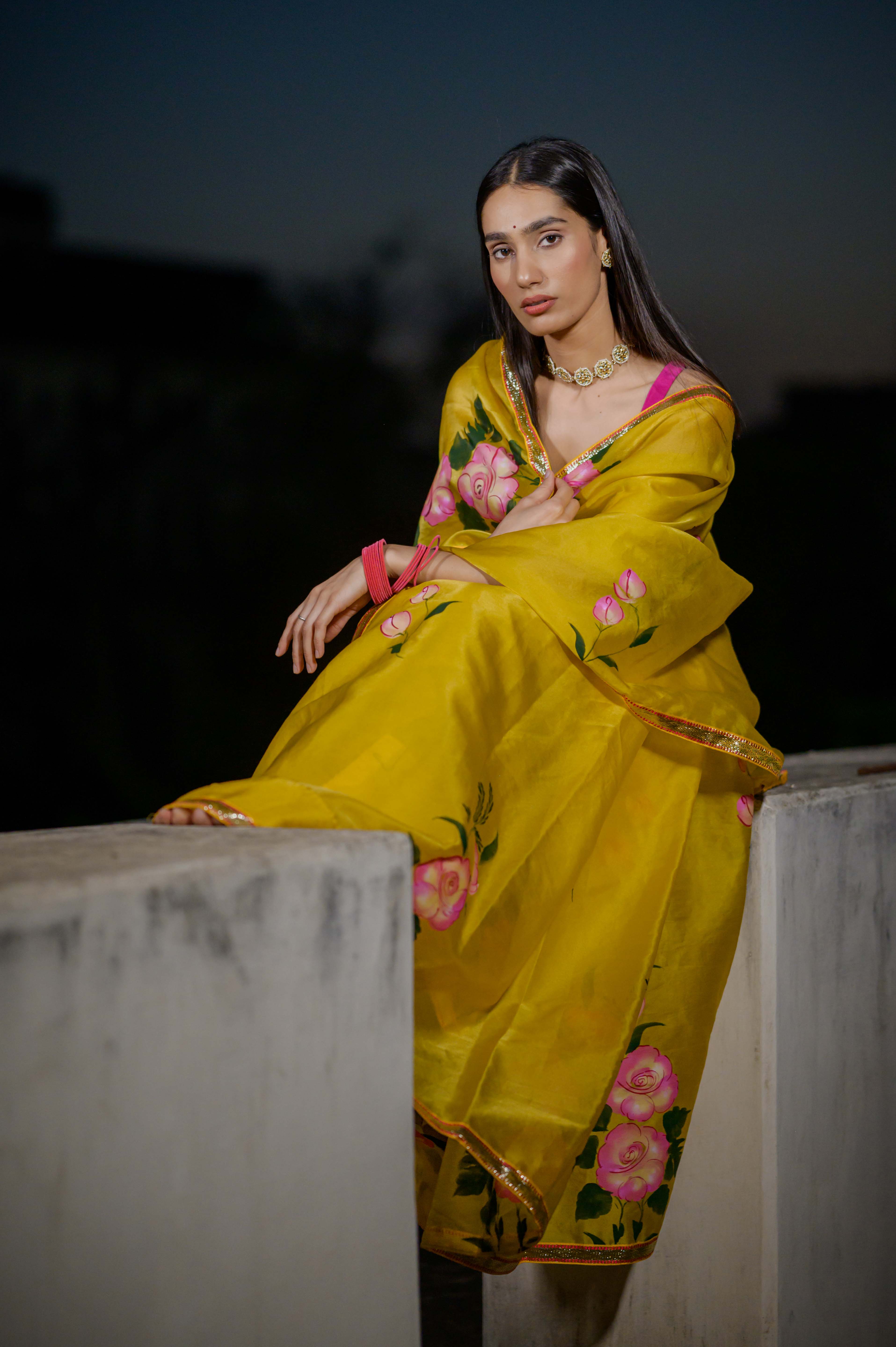 Mahiya Yellow Rose Saree