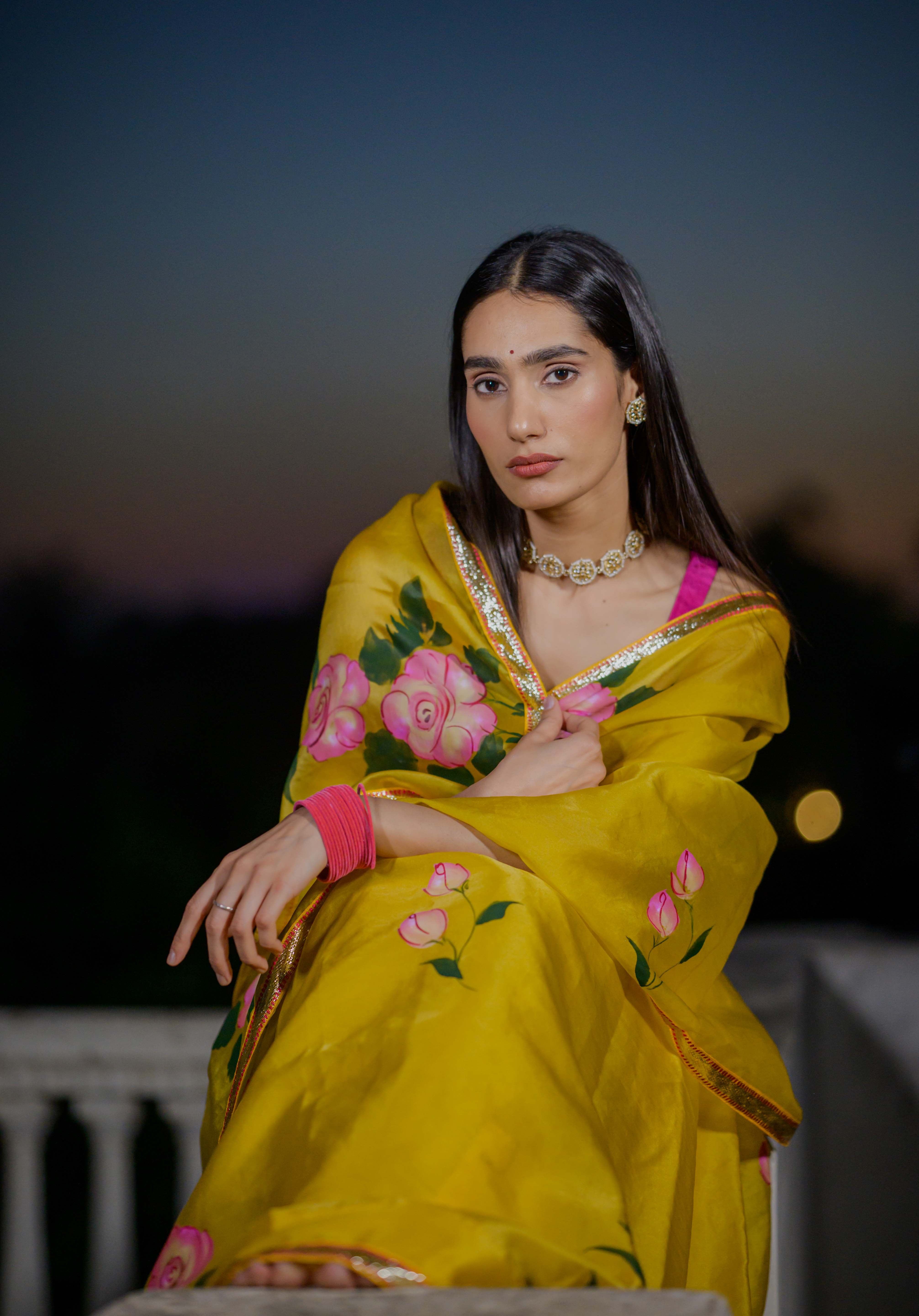 Mahiya Yellow Rose Saree