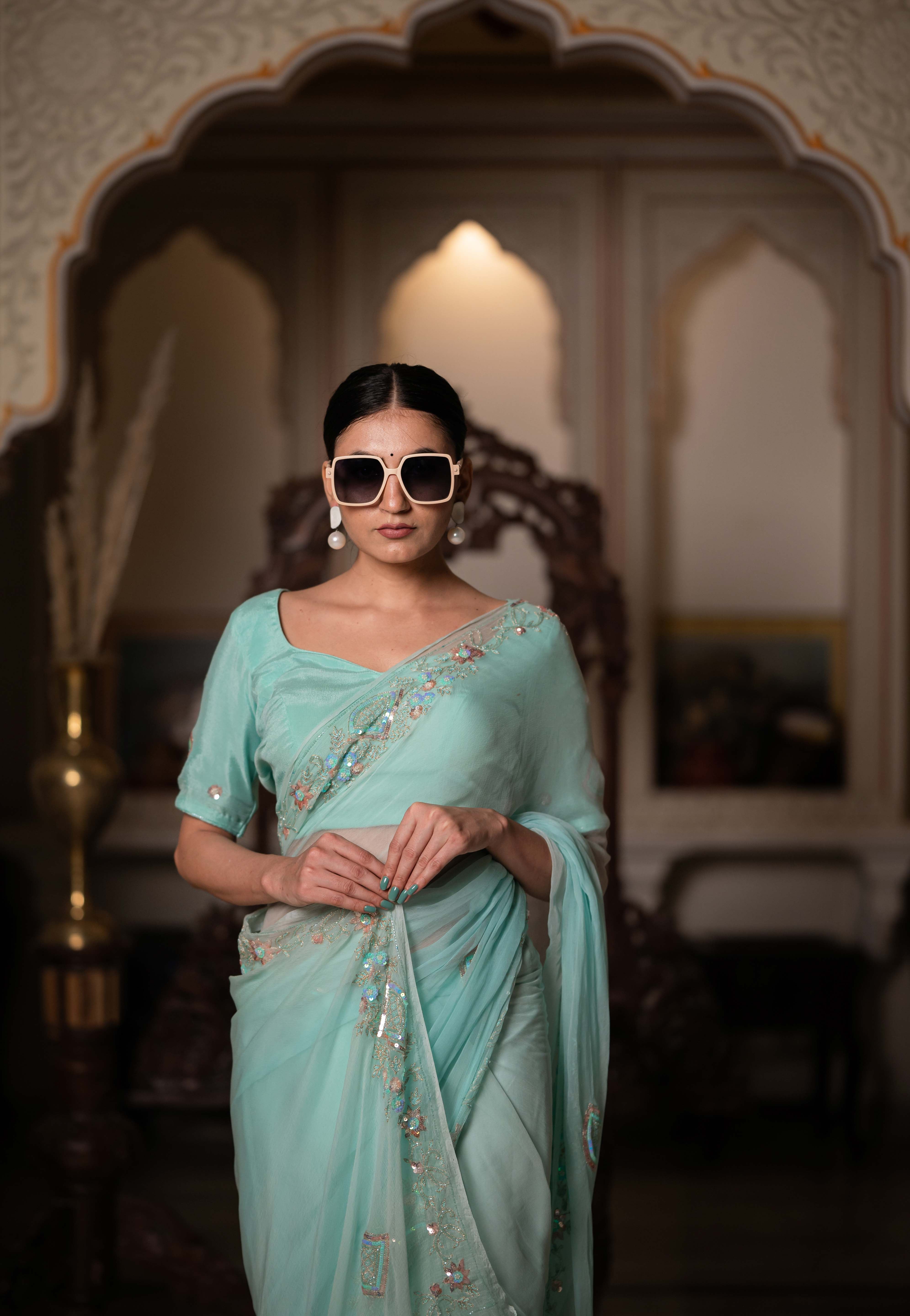 Sea Green Zari Tari Saree