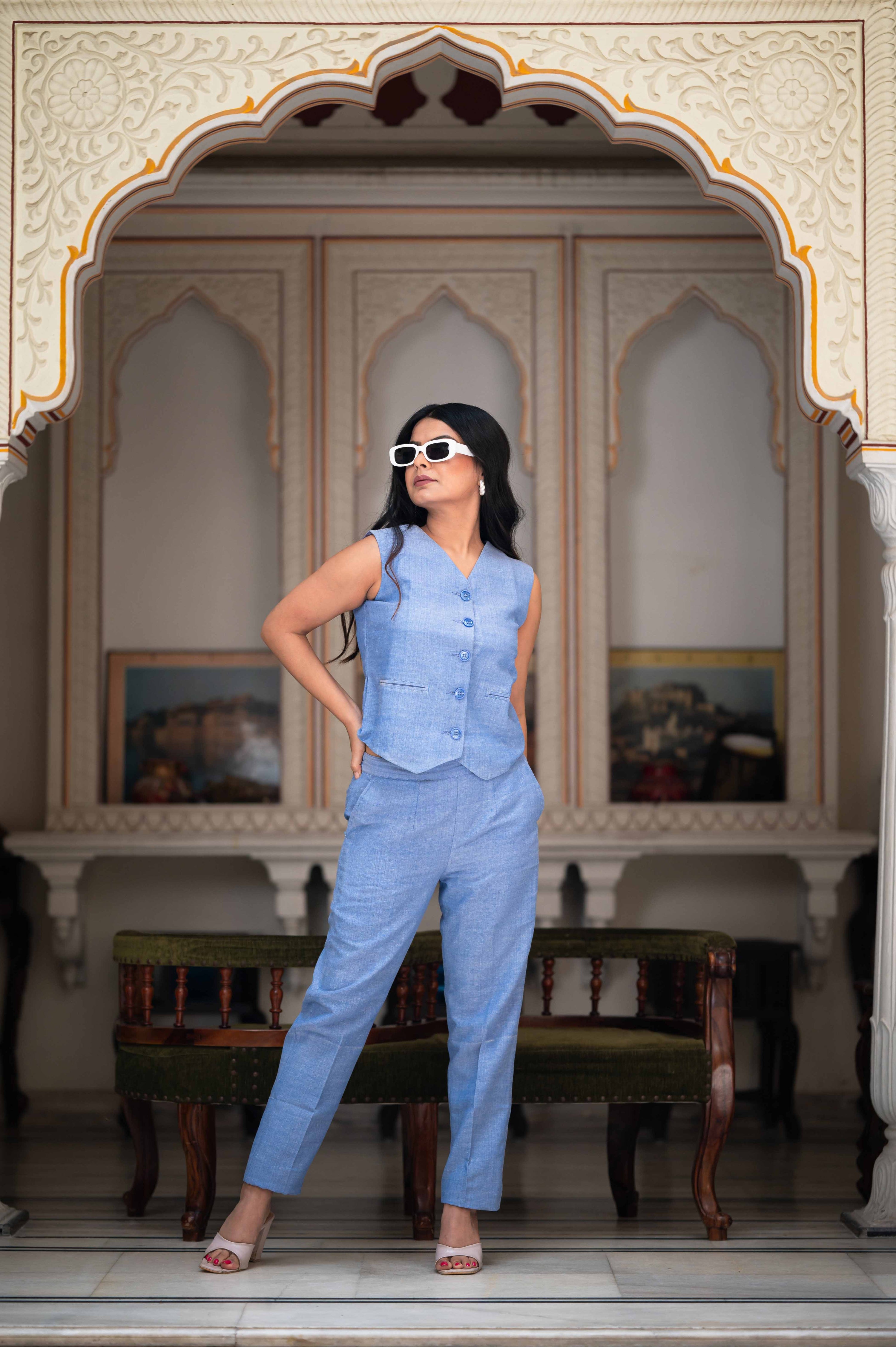 Amelia Blue Silk Cotton  Co-Ord Set