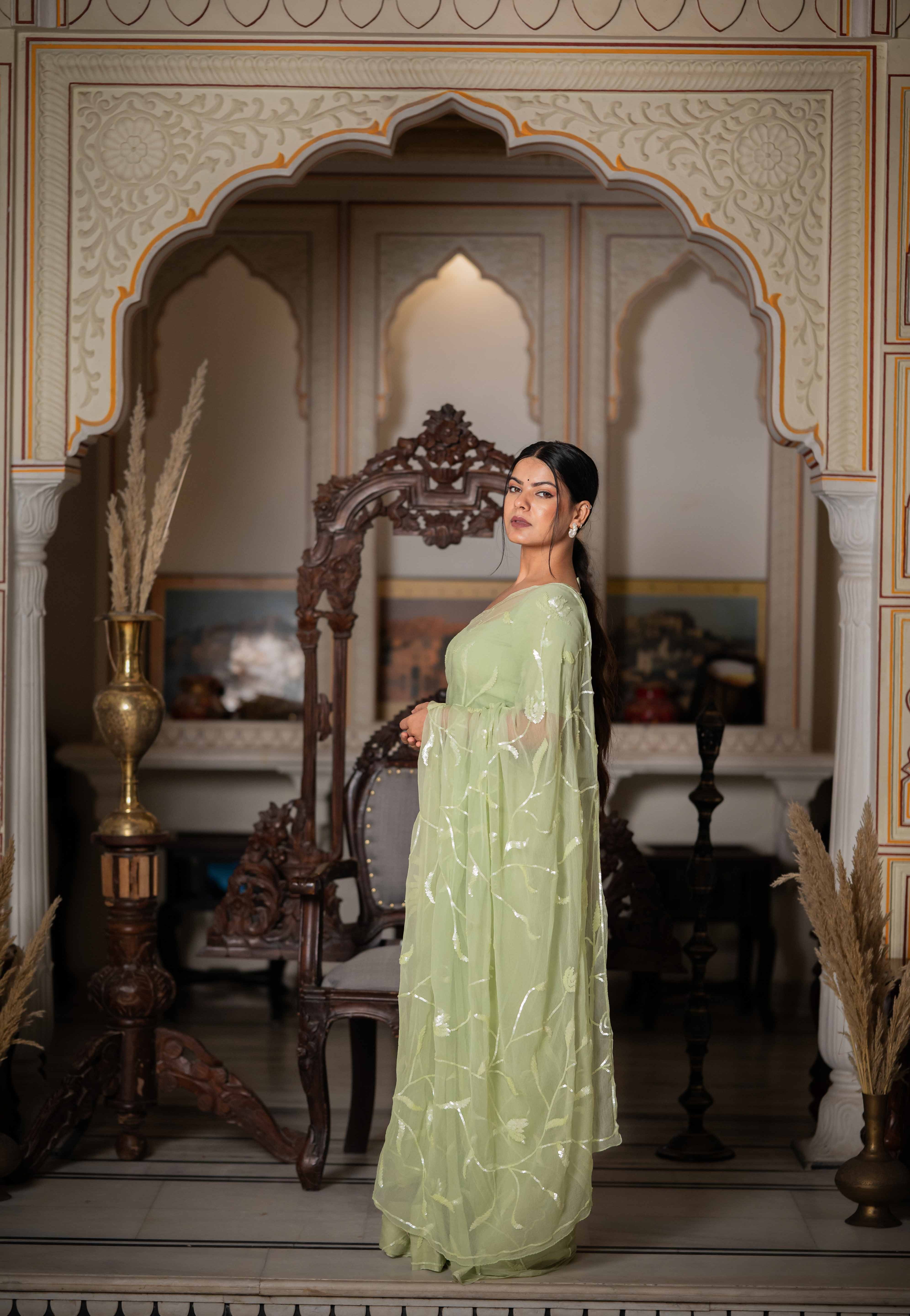 Ragini Mint Green Tari Saree