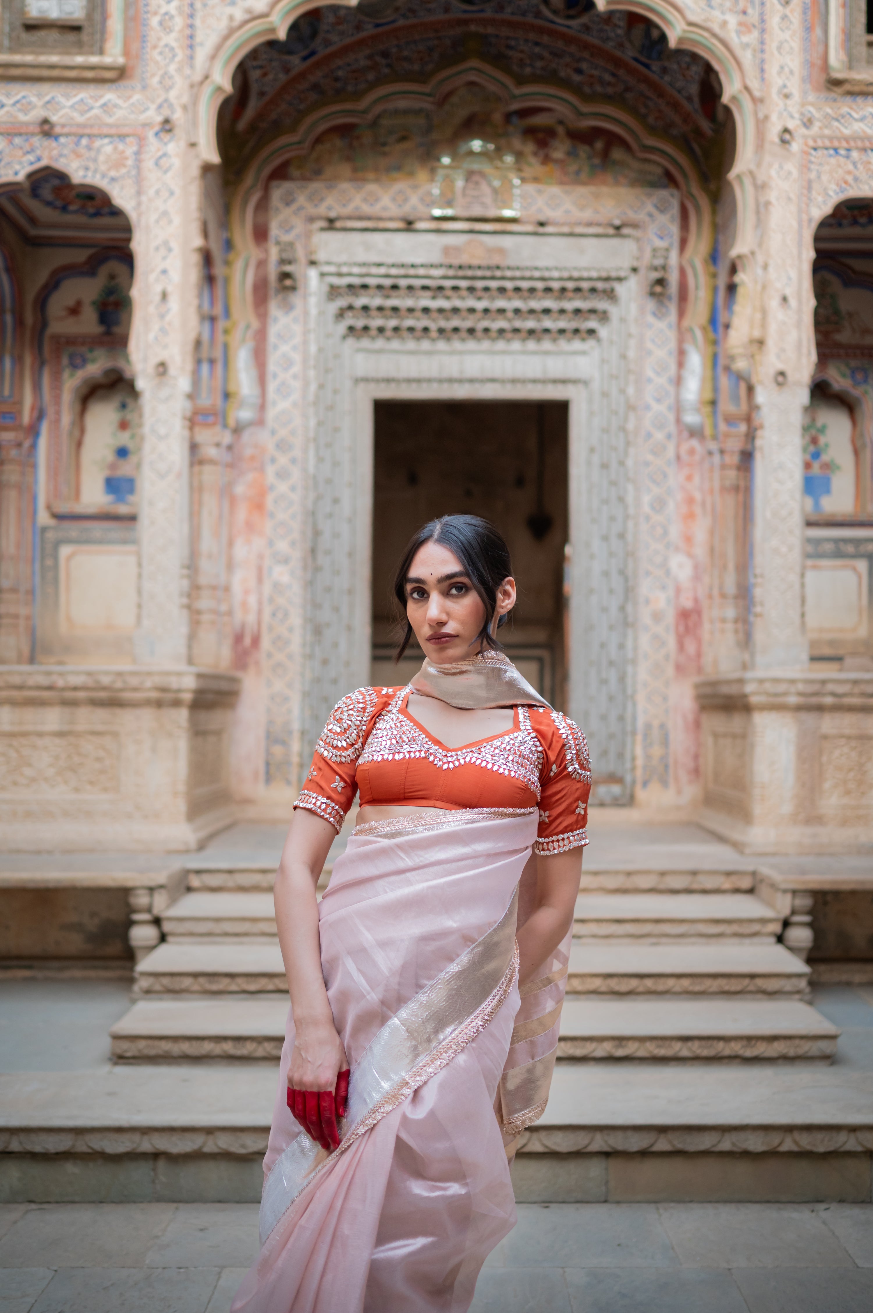 Ishqiya Rose Gold Tissue Saree