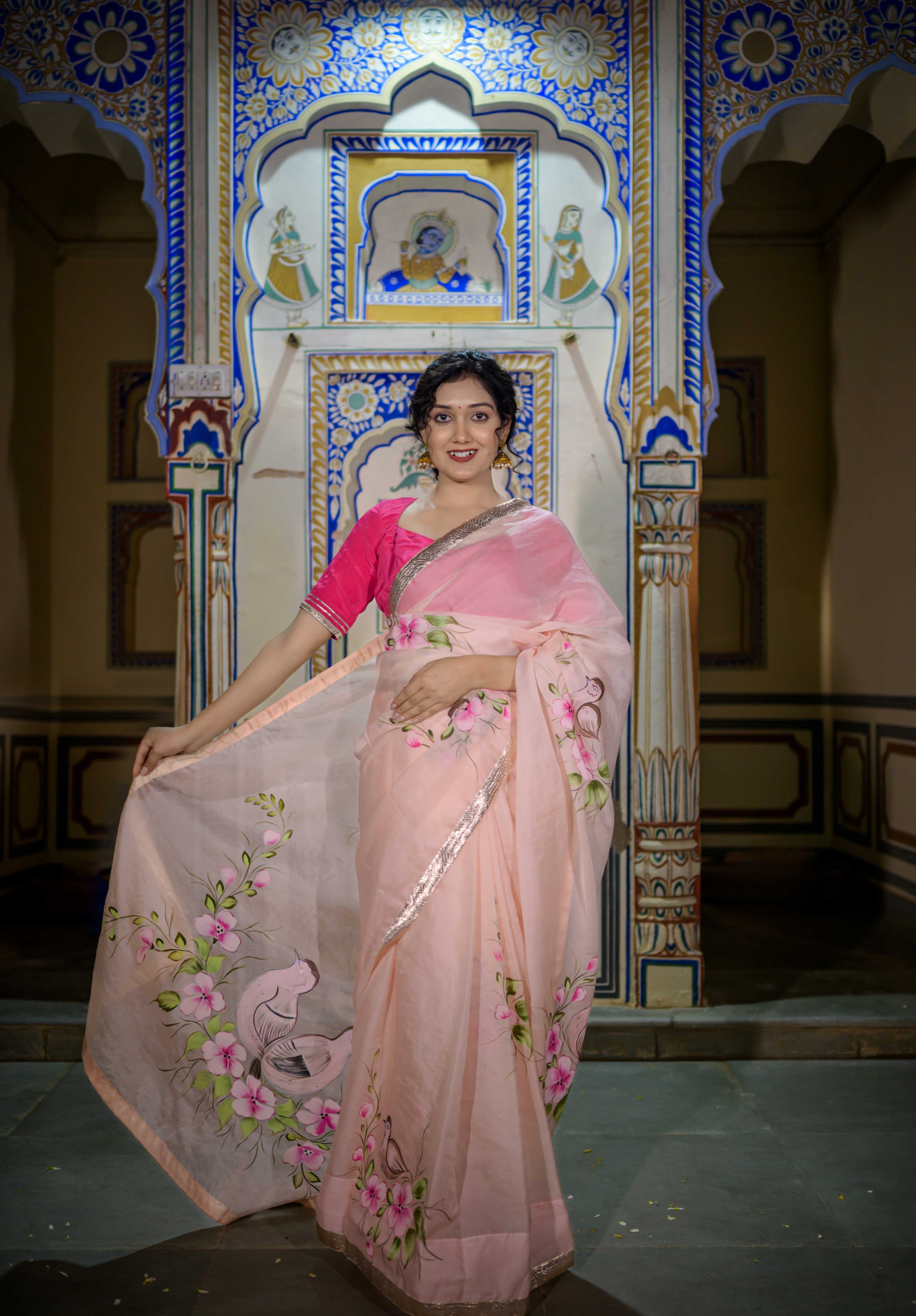 Goriya Peach Organza Saree