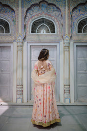 Peach Satin Handcrafted Bridal Lehenga – Hand Painted Festive Wear