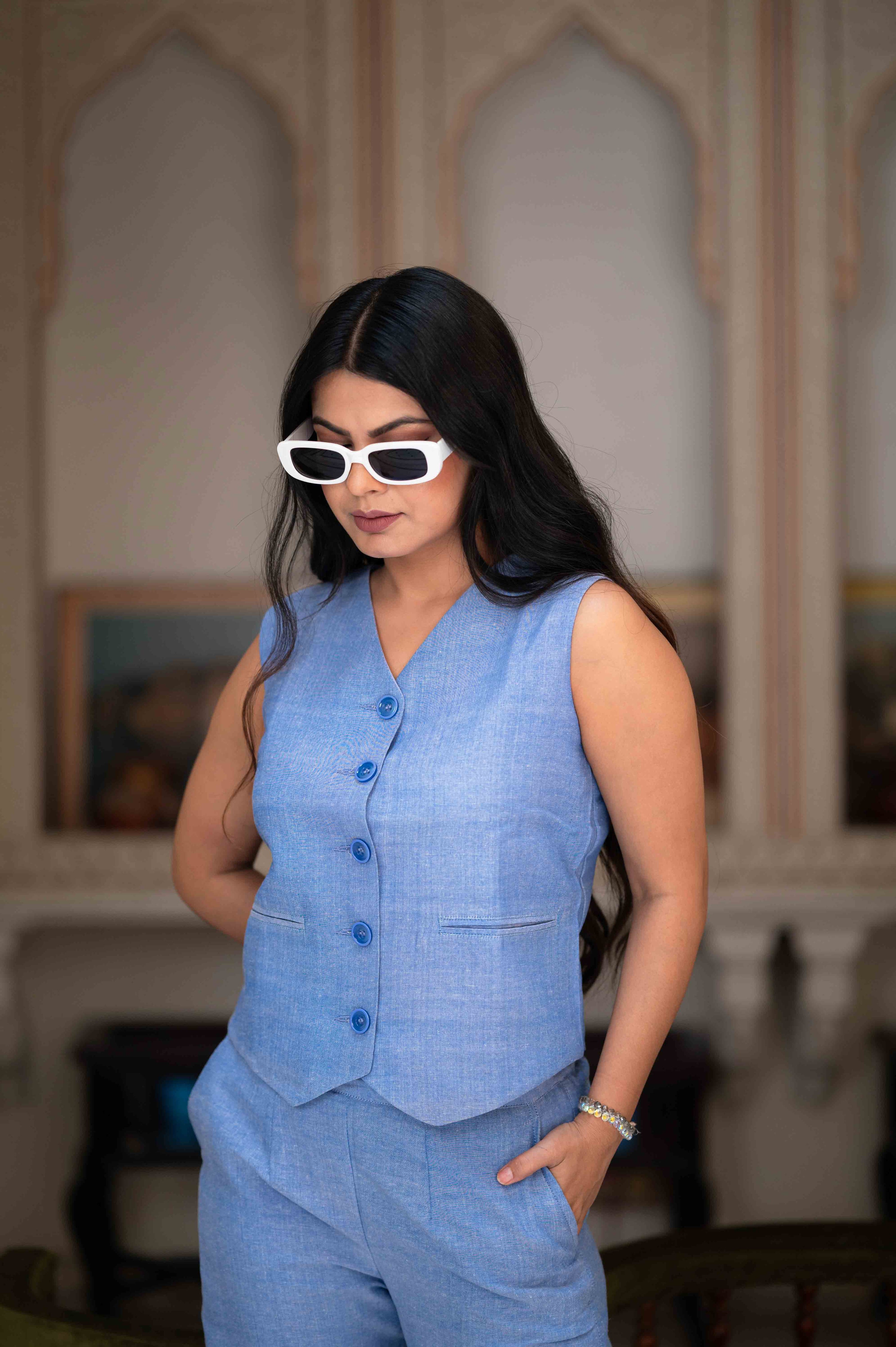 Amelia Blue Silk Cotton  Co-Ord Set