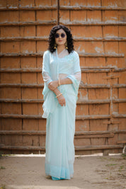 Aabha Blue Tari Buta Saree