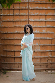 Aabha Blue Tari Buta Saree