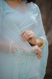 Aabha Blue Tari Buta Saree