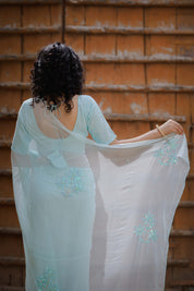 Aabha Blue Tari Buta Saree