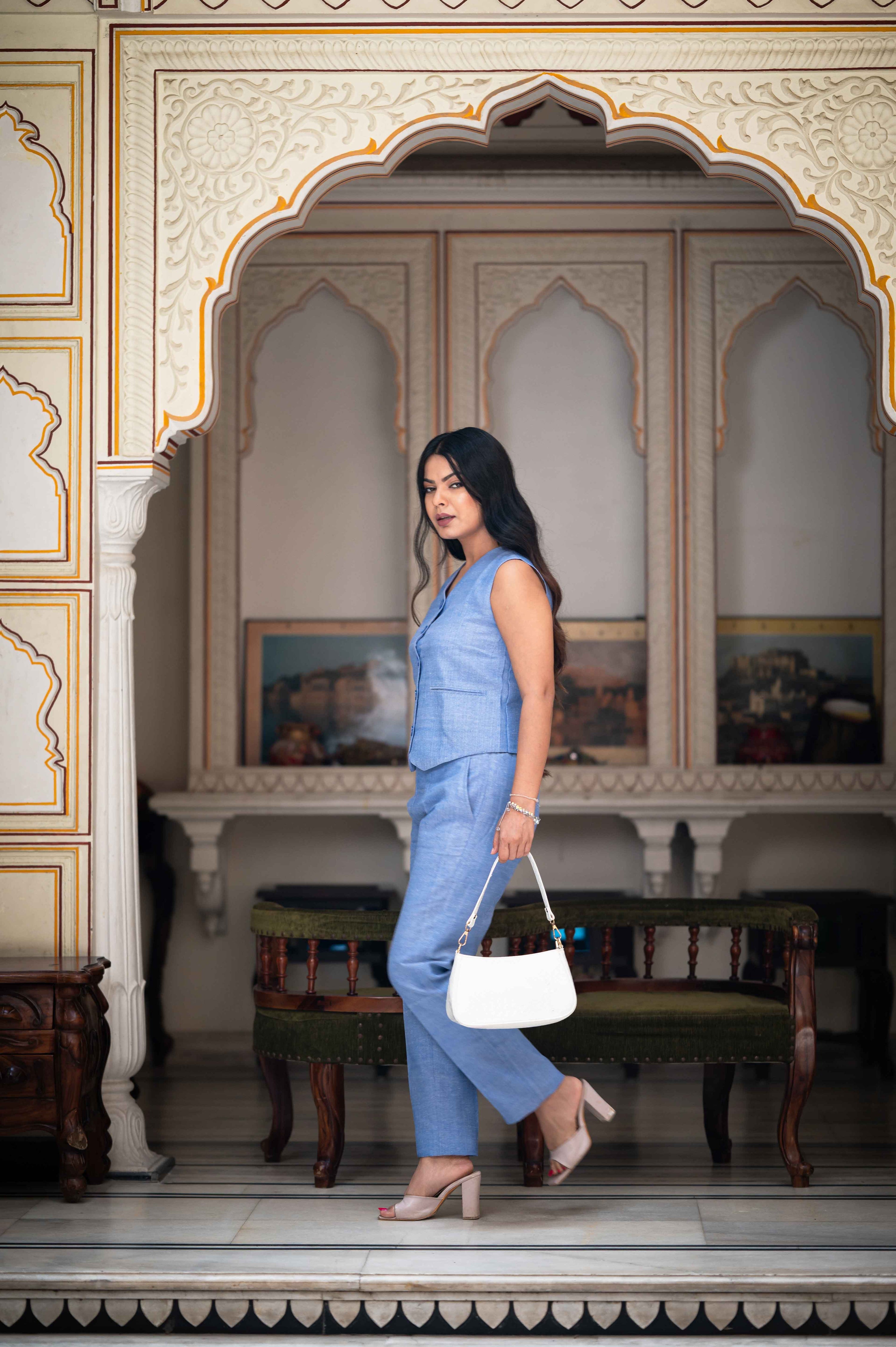 Amelia Blue Silk Cotton  Co-Ord Set