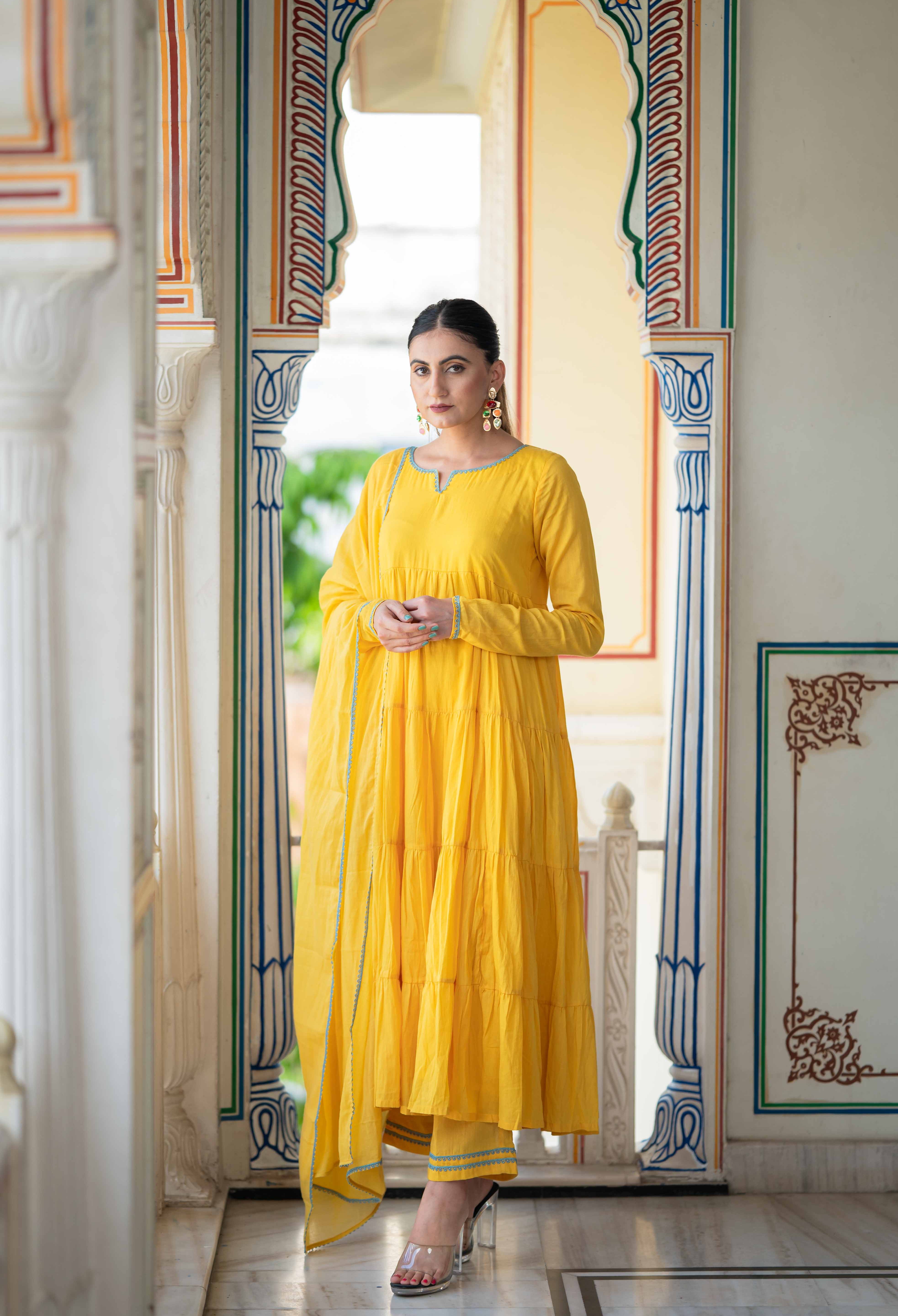 Pakizeh Yellow Tiered Suit Set