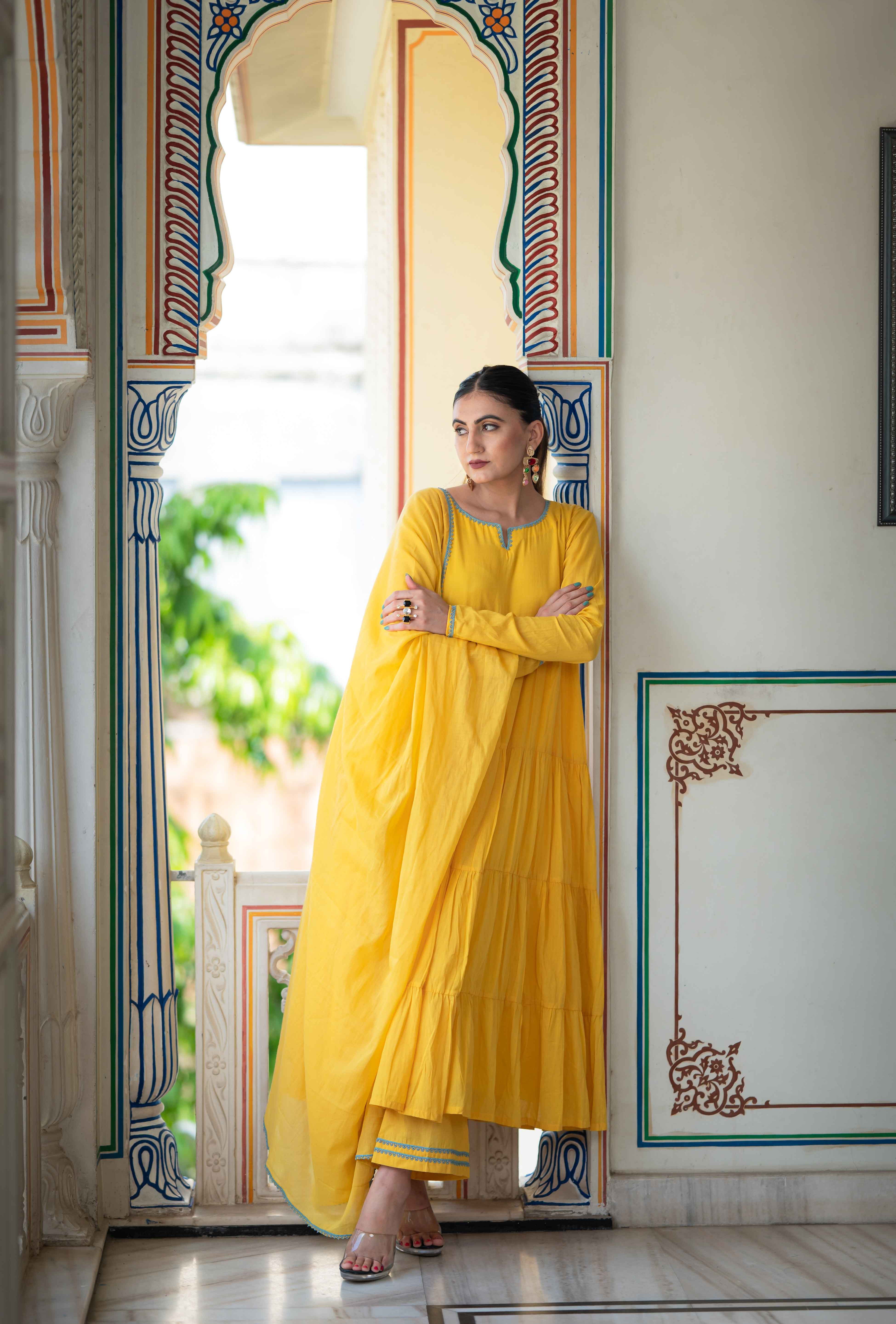 Pakizeh Yellow Tiered Suit Set