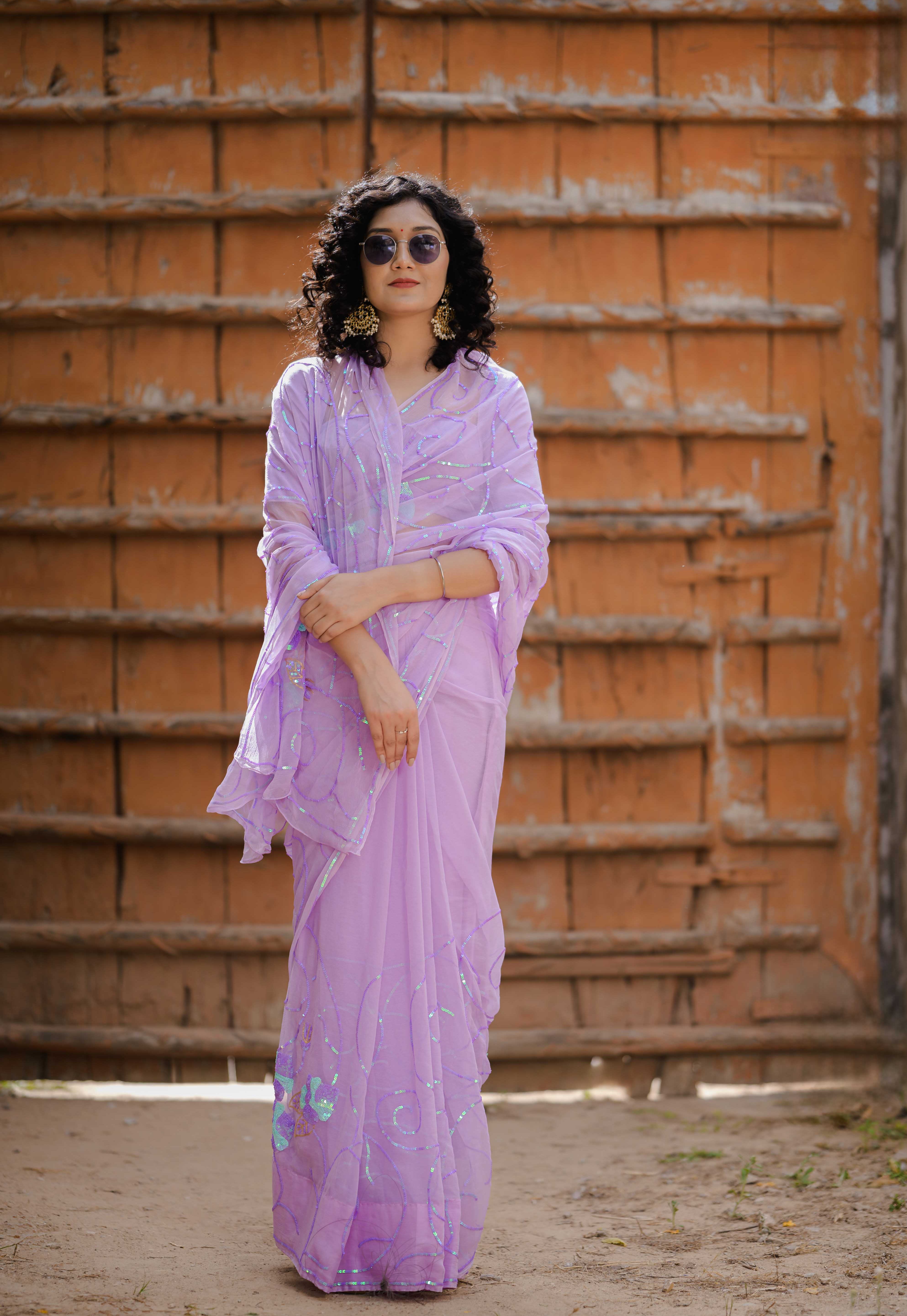 Gunja Purple Tari Jaal Saree