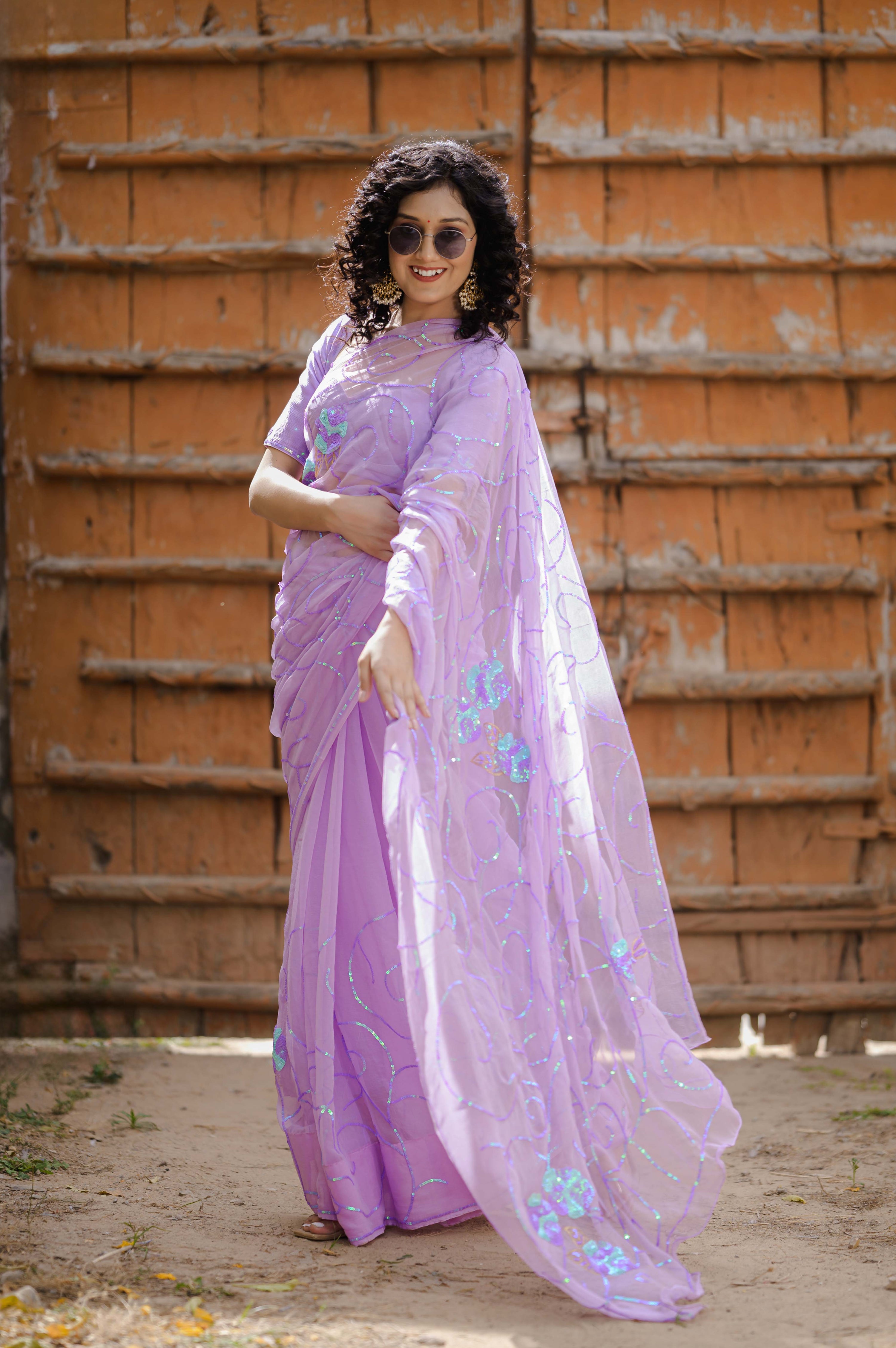 Gunja Purple Tari Jaal Saree