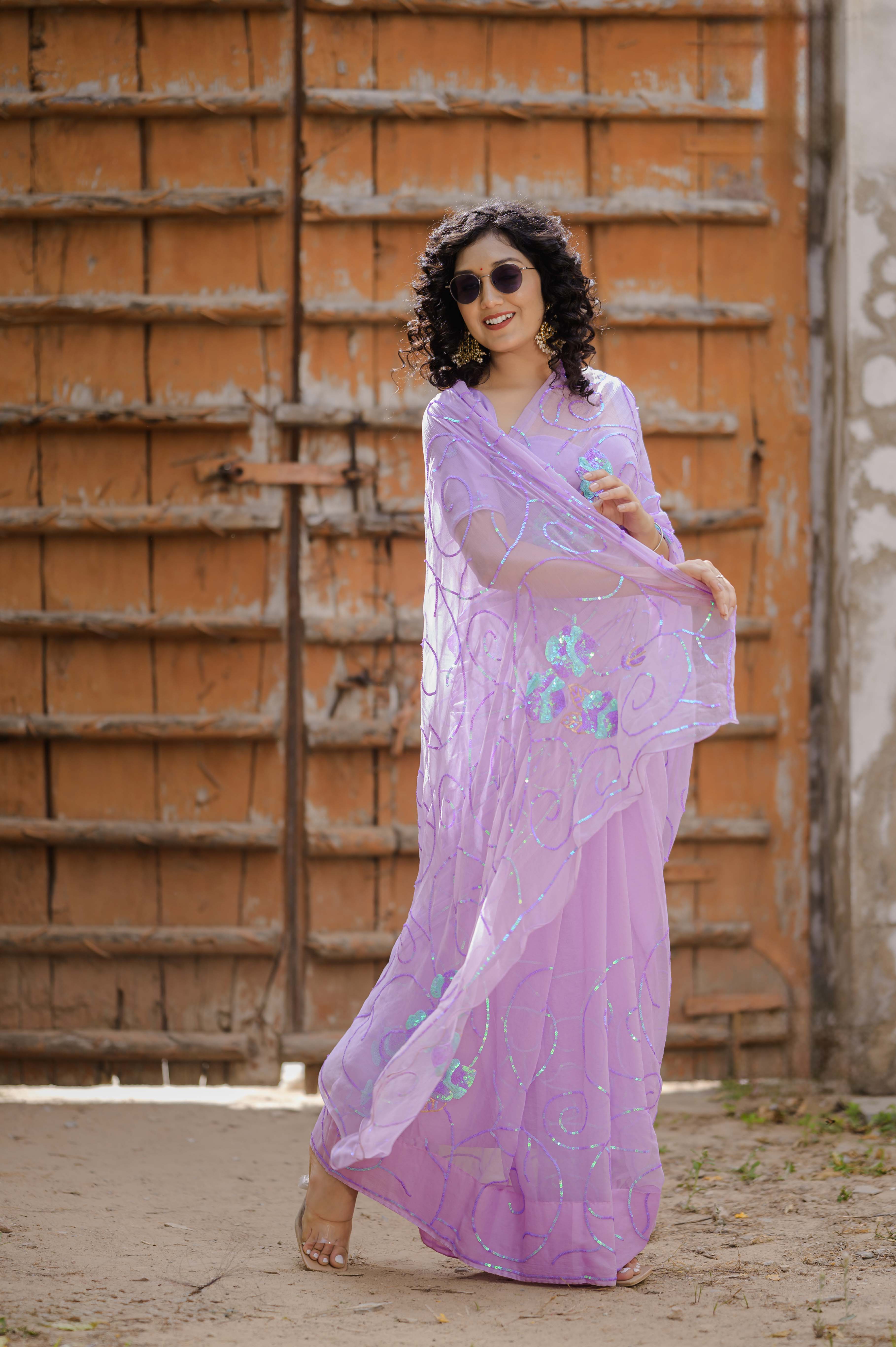 Gunja Purple Tari Jaal Saree