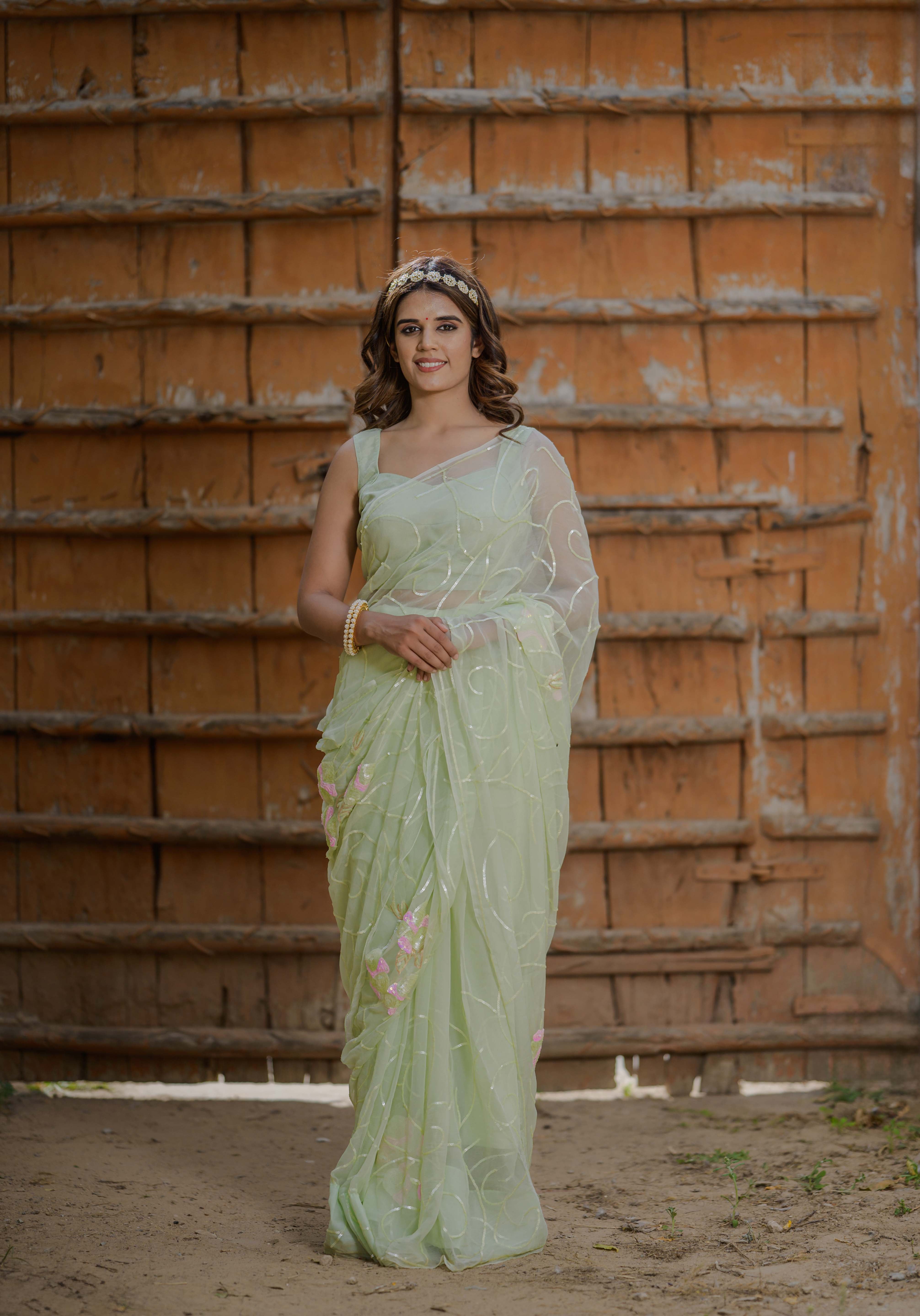 Radhika Green Tari Jaal Saree