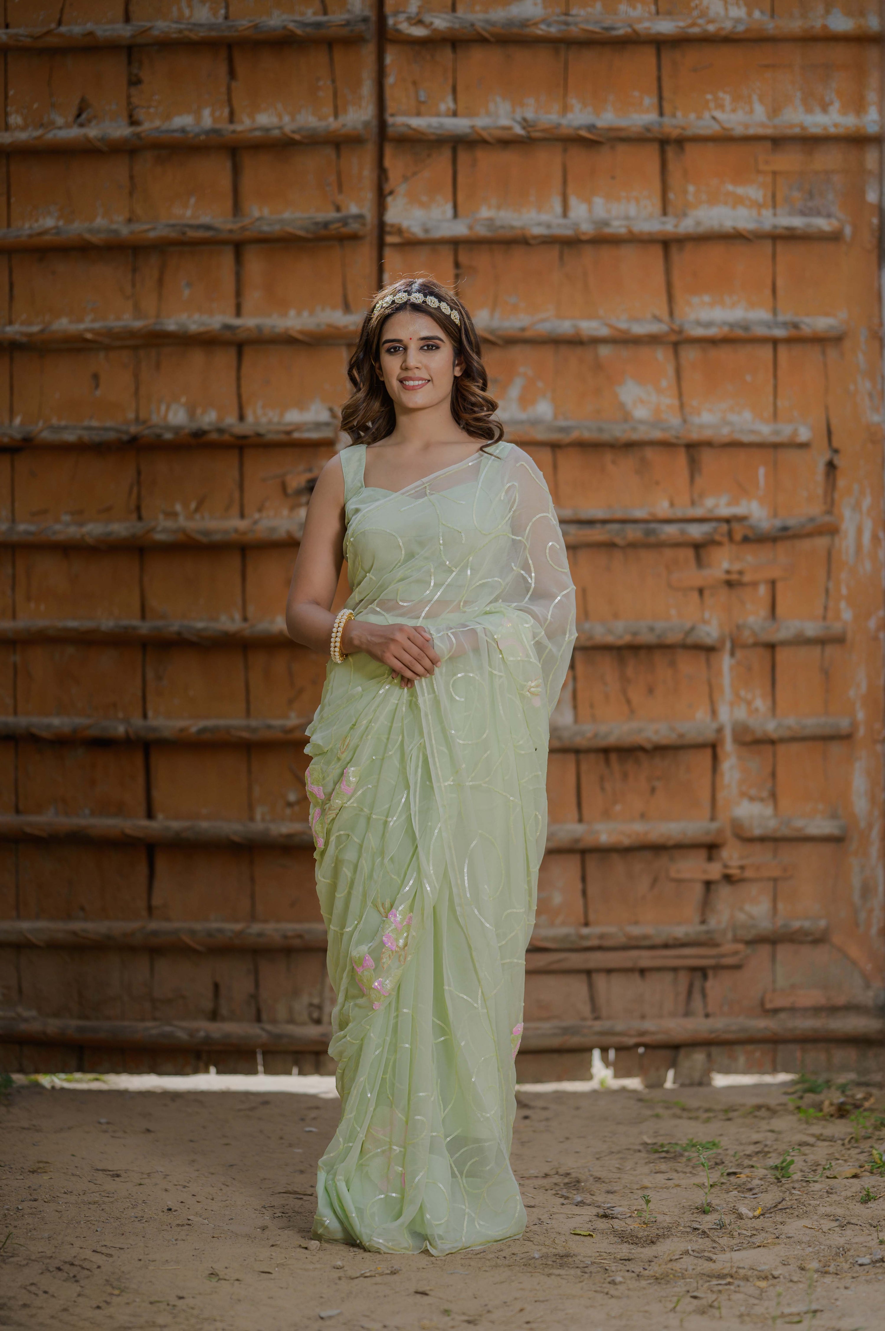 Radhika Green Tari Jaal Saree