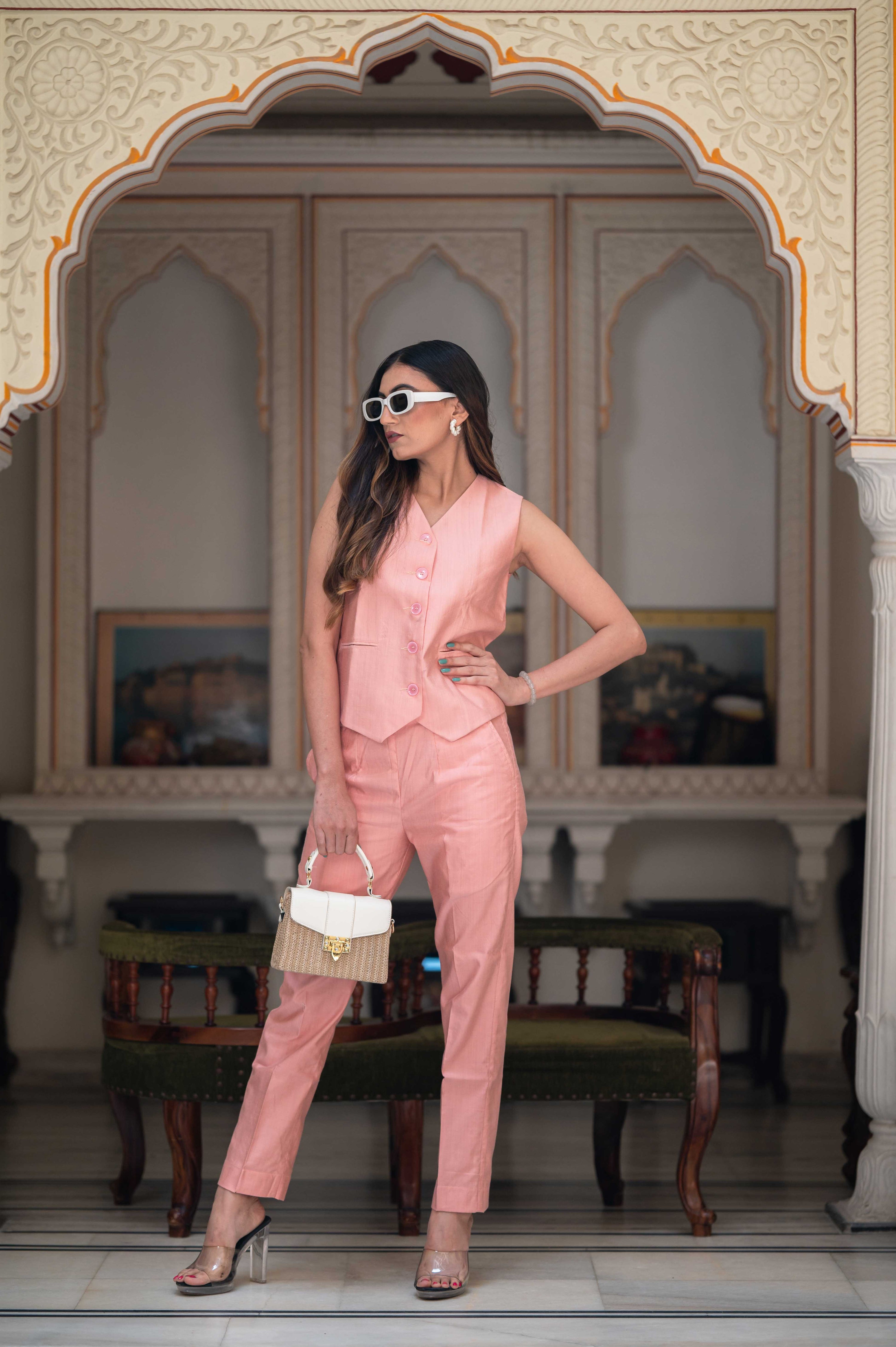Abby Pink Silk Cotton Co-Ord Set