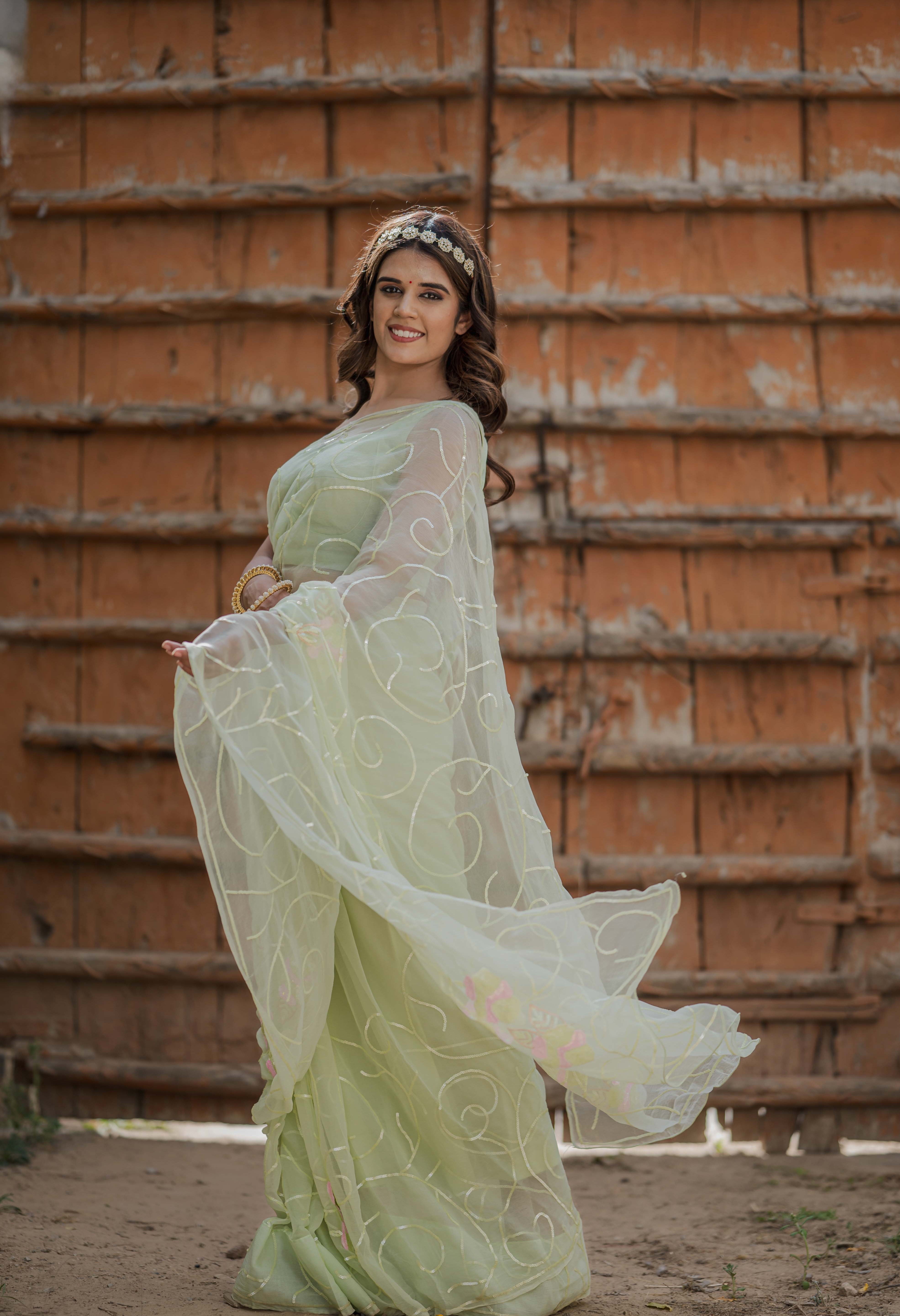 Radhika Green Tari Jaal Saree