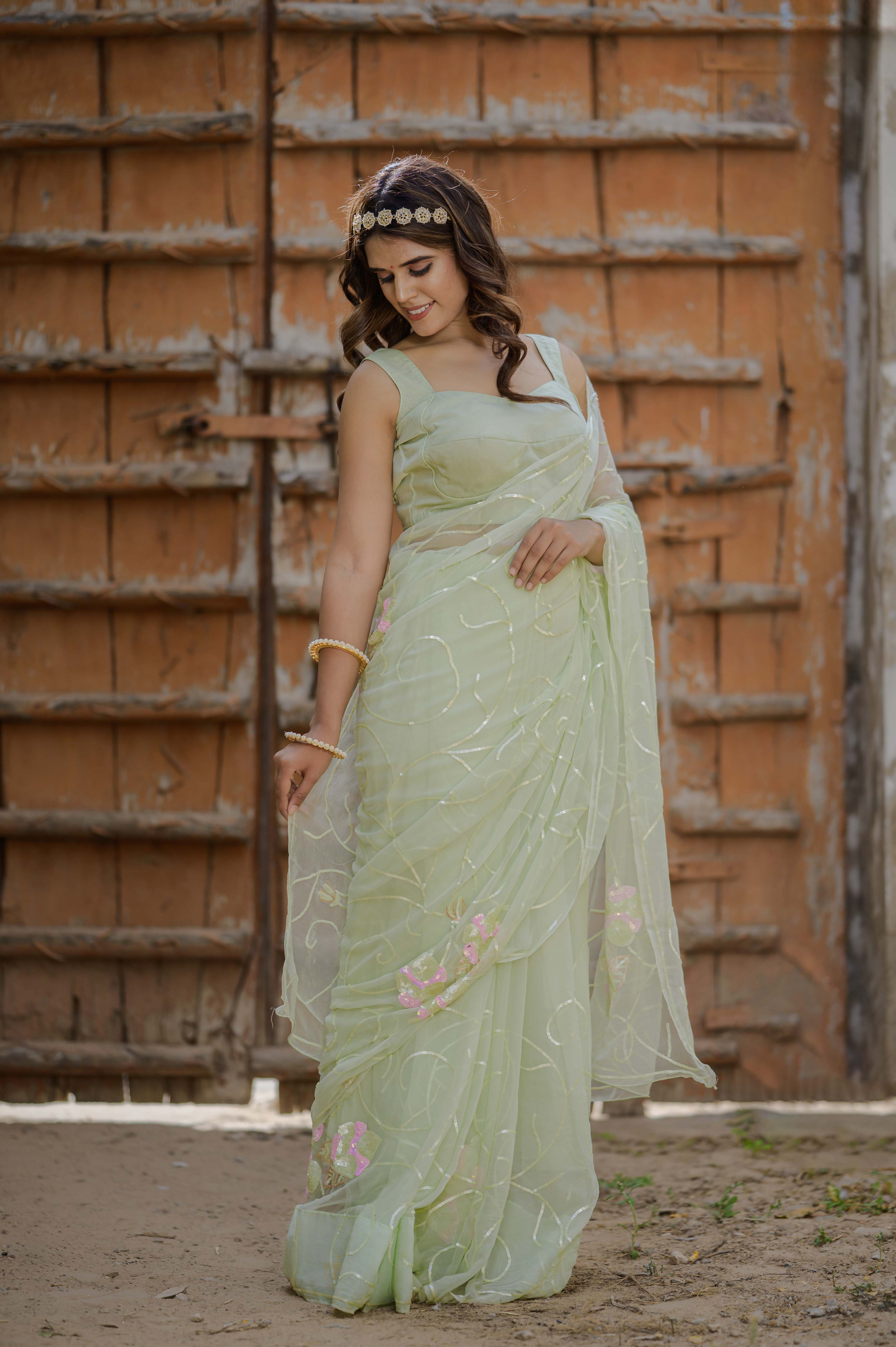 Radhika Green Tari Jaal Saree