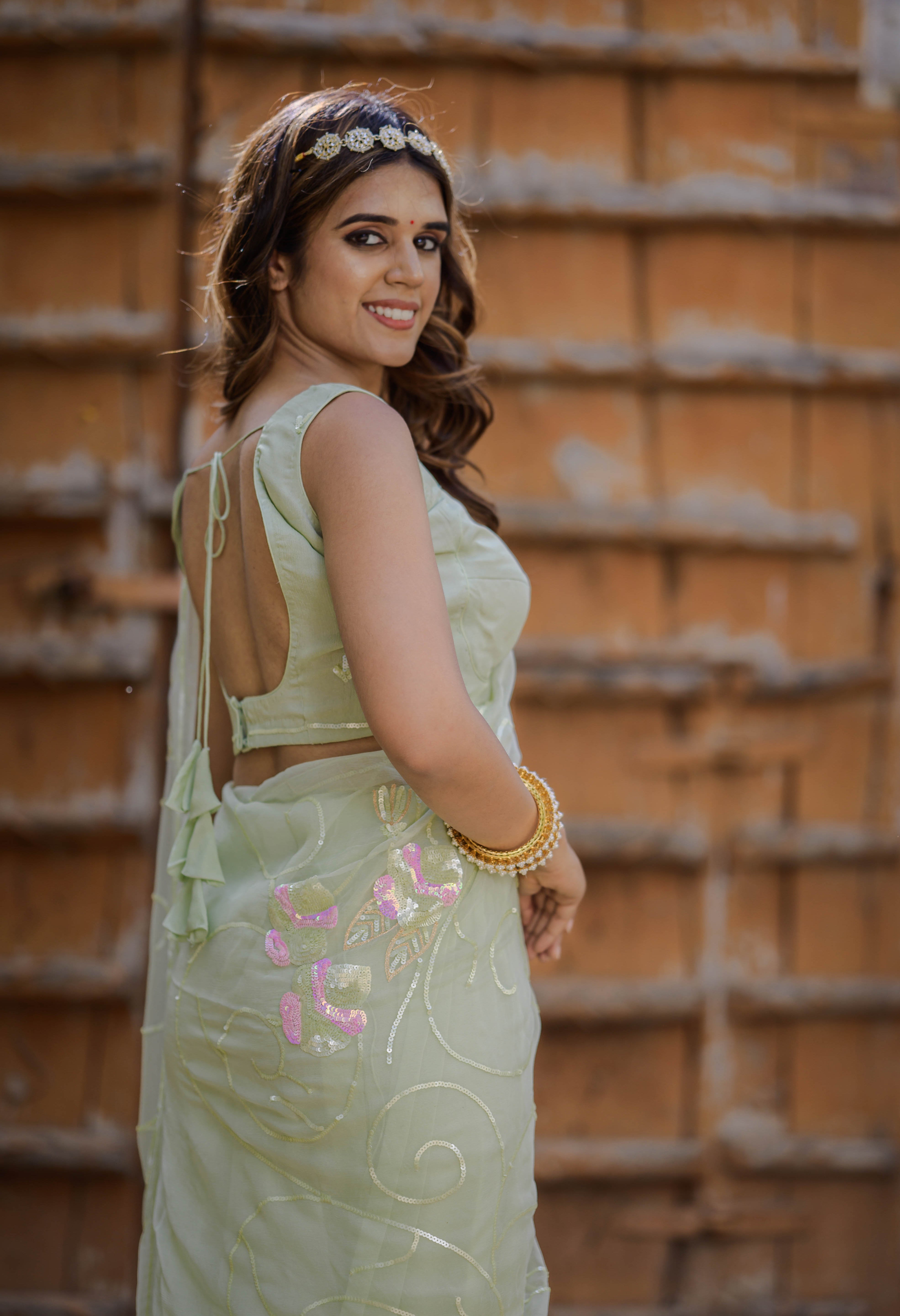 Radhika Green Tari Jaal Saree